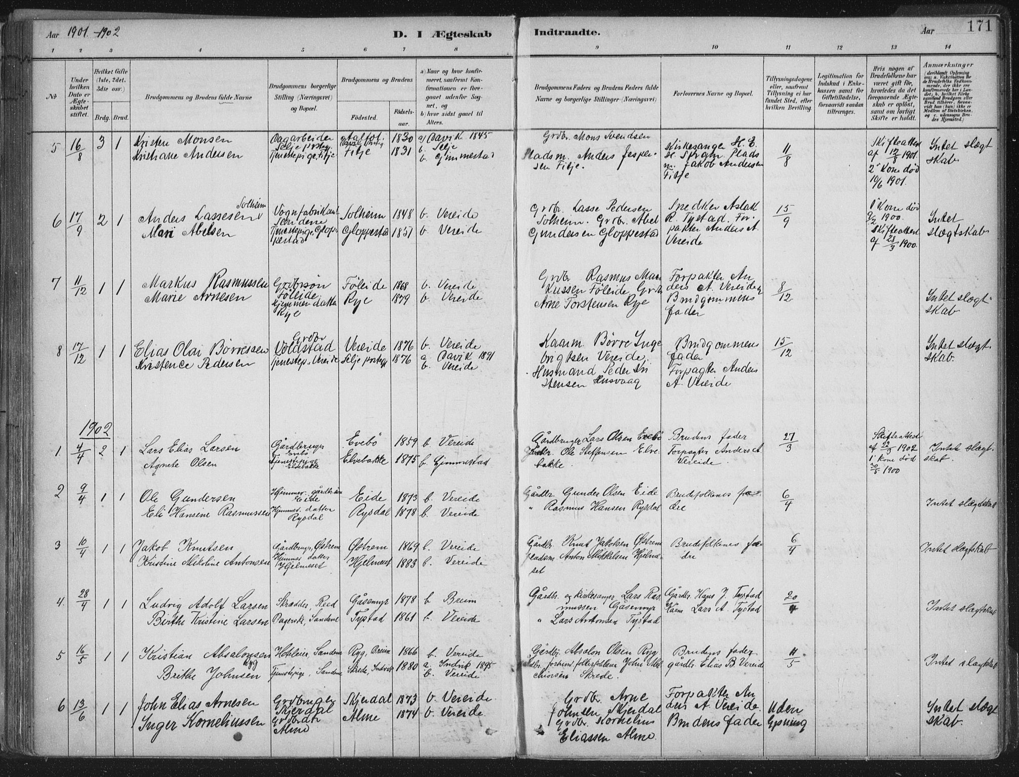 Gloppen sokneprestembete, AV/SAB-A-80101/H/Haa/Haab/L0001: Parish register (official) no. B  1, 1885-1905, p. 171