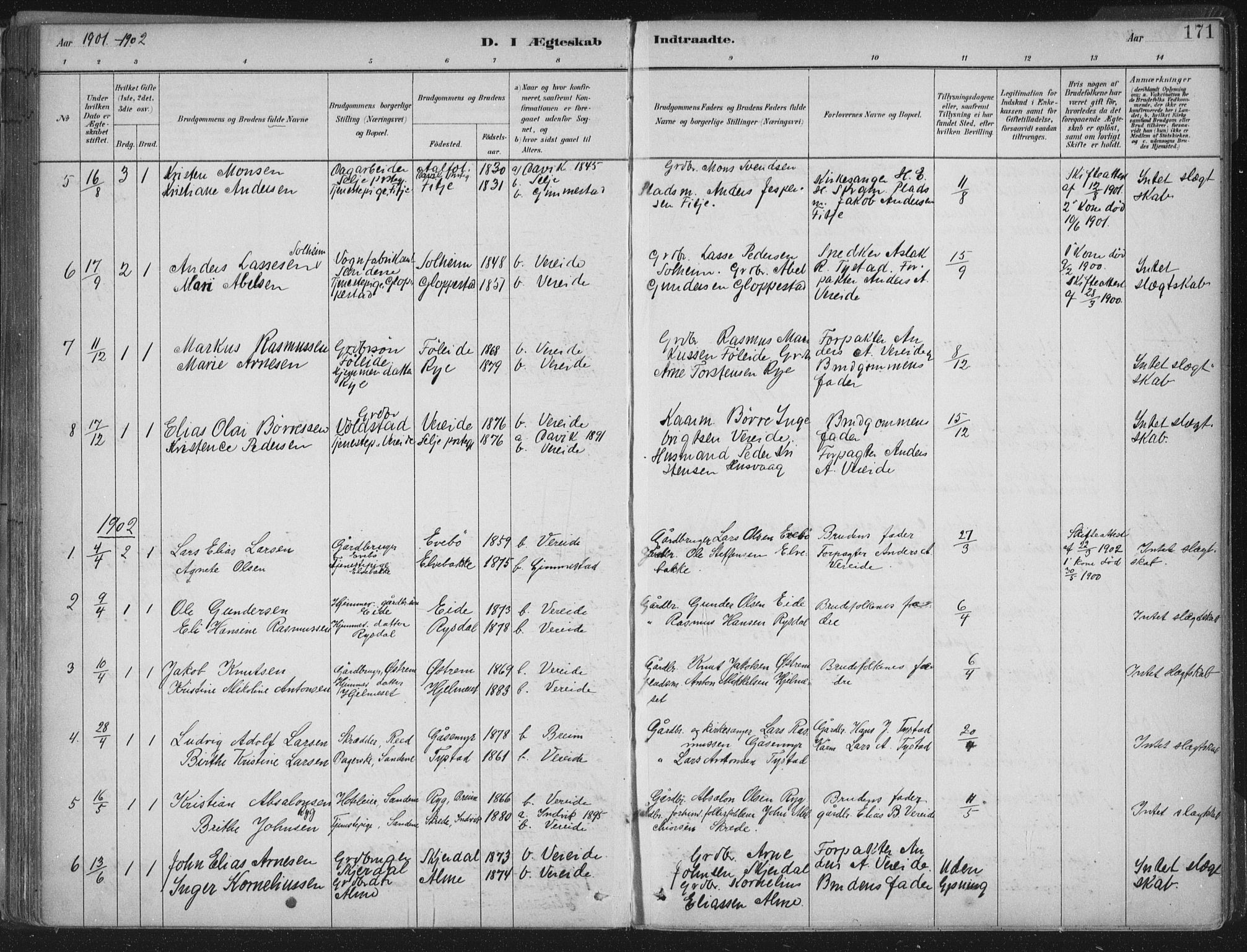 Gloppen sokneprestembete, AV/SAB-A-80101/H/Haa/Haab/L0001: Parish register (official) no. B  1, 1885-1905, p. 171