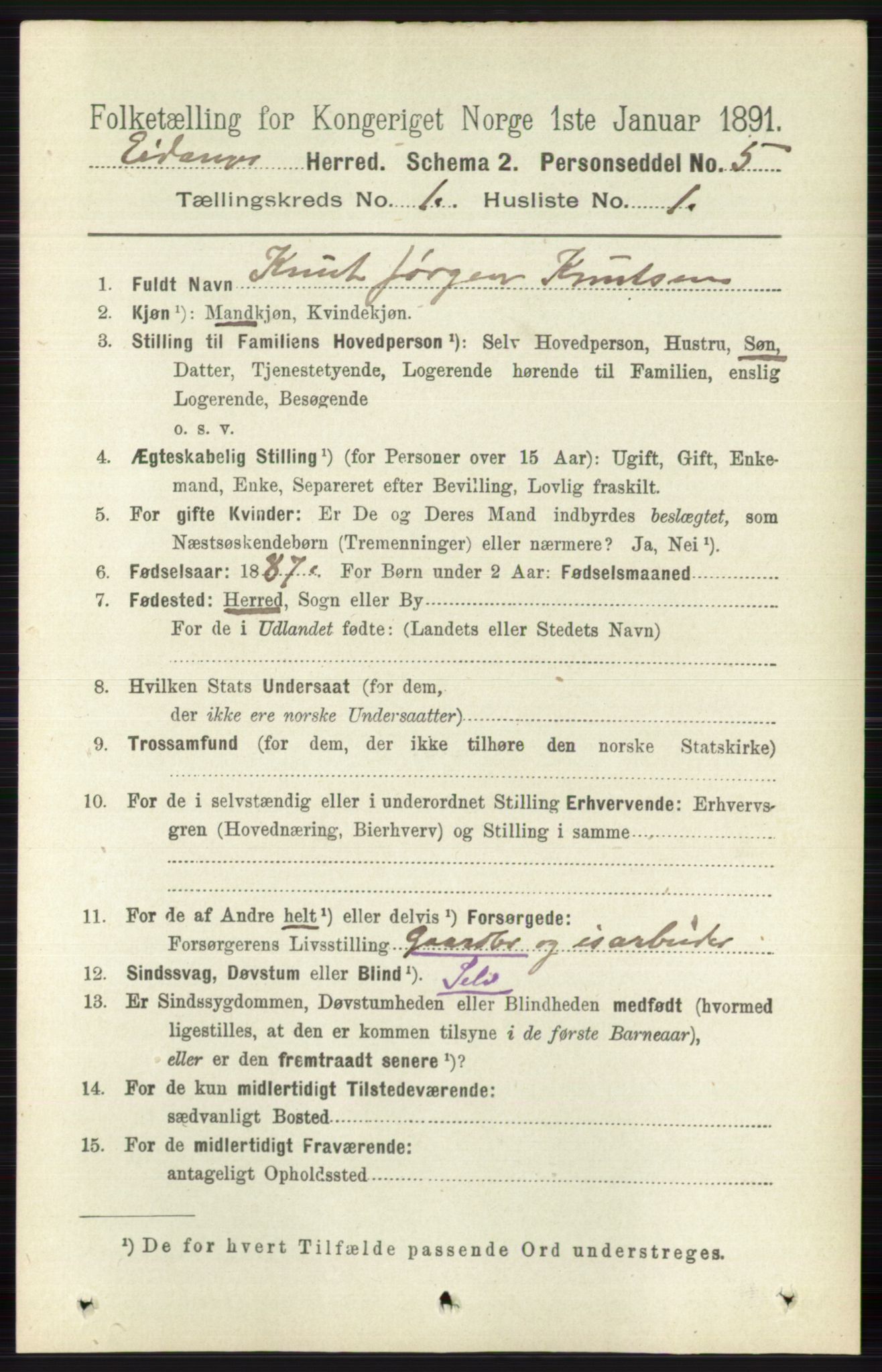 RA, 1891 census for 0813 Eidanger, 1891, p. 153