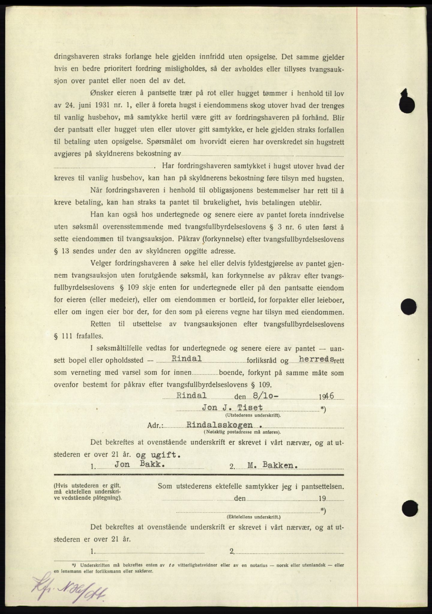 Nordmøre sorenskriveri, AV/SAT-A-4132/1/2/2Ca: Mortgage book no. B95, 1946-1947, Diary no: : 2064/1946