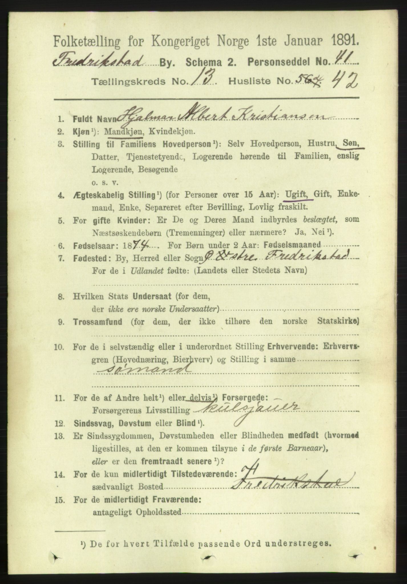 RA, 1891 census for 0103 Fredrikstad, 1891, p. 15030