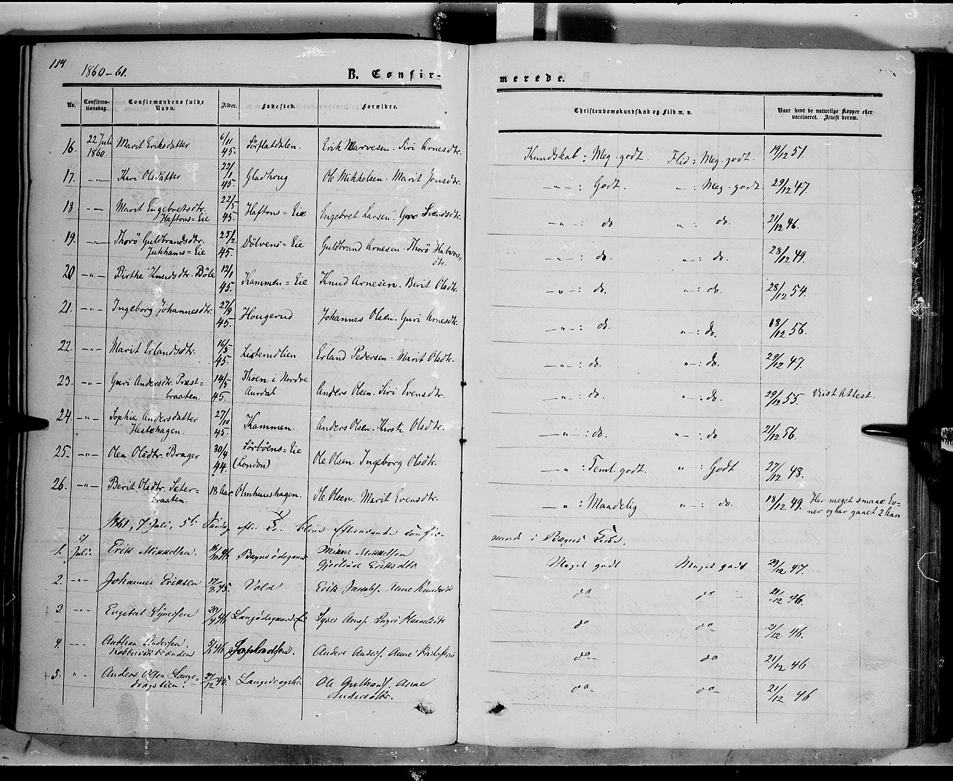 Sør-Aurdal prestekontor, SAH/PREST-128/H/Ha/Haa/L0005: Parish register (official) no. 5, 1849-1876, p. 114