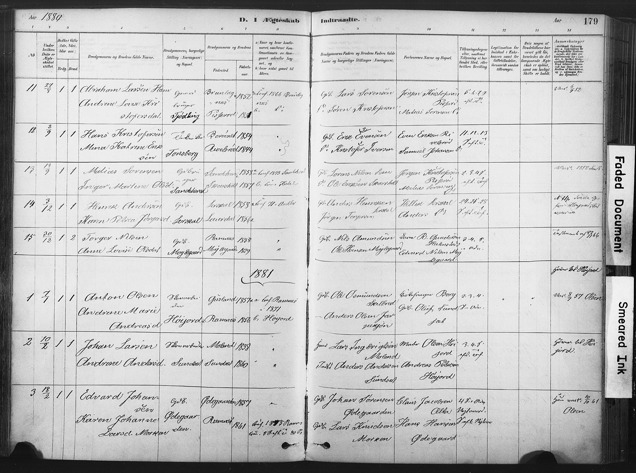 Andebu kirkebøker, SAKO/A-336/F/Fa/L0007: Parish register (official) no. 7, 1878-1899, p. 179