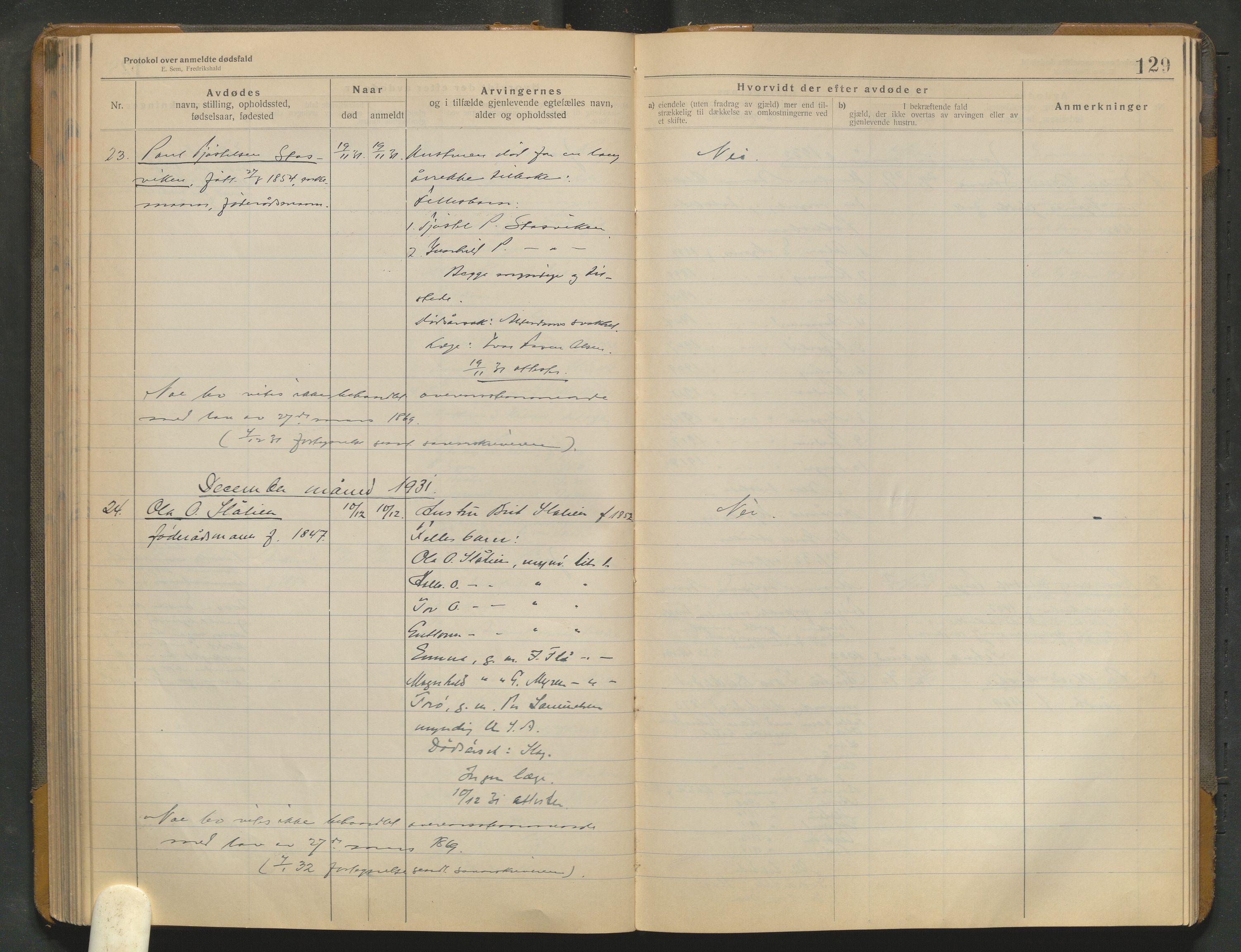 Lom lensmannskontor, AV/SAH-PGL-006/H/Ha/Haa/L0001/0004: Dødsfallsprotokoller / Dødsfallsprotokoll, 1922-1937, p. 129
