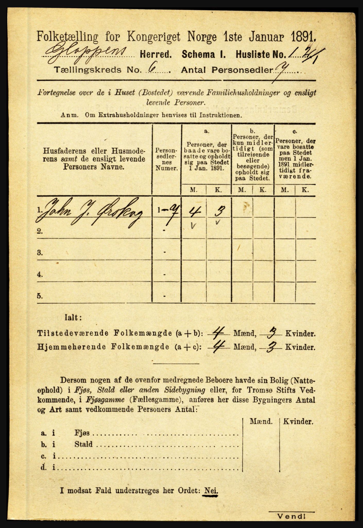 RA, 1891 census for 1445 Gloppen, 1891, p. 2212