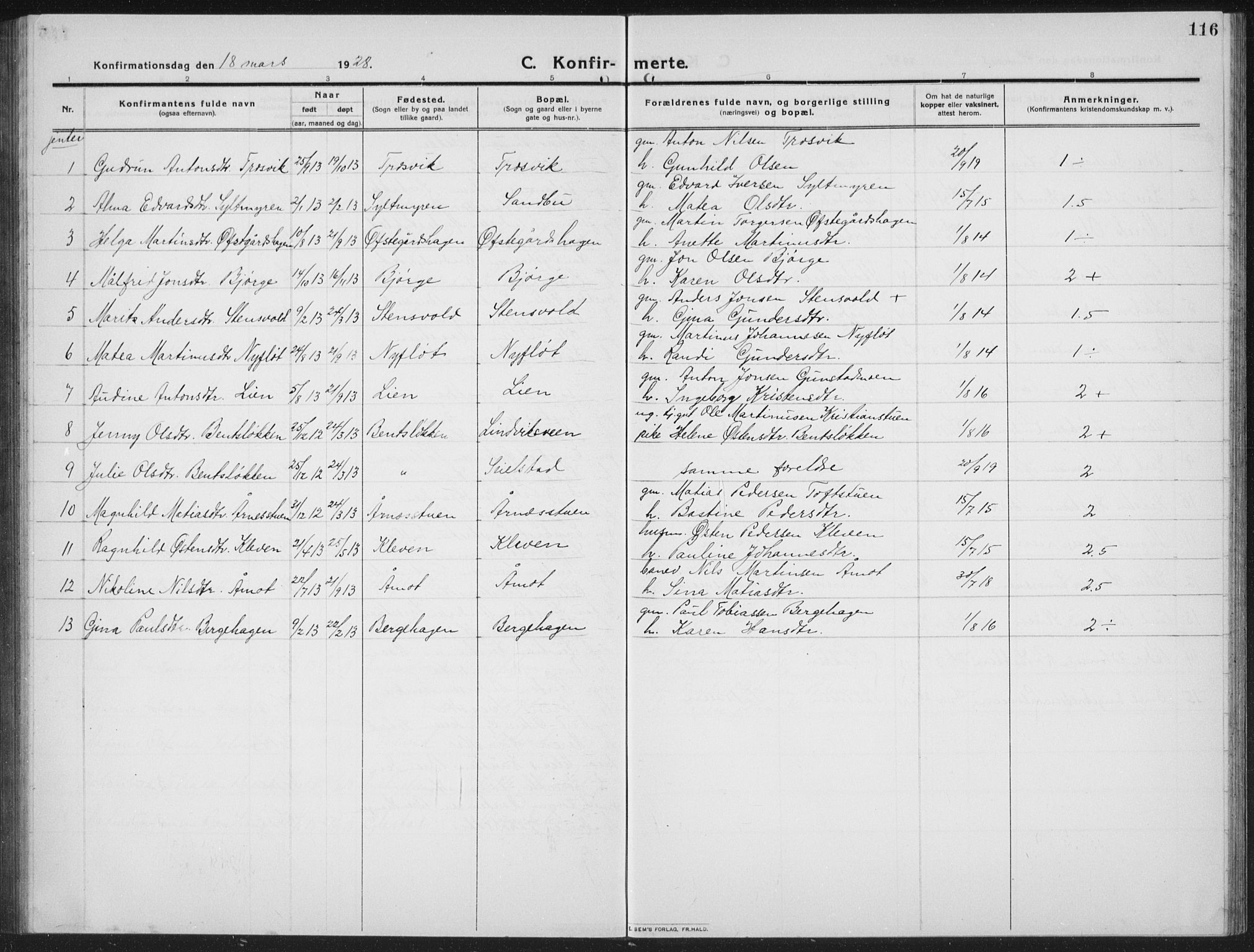 Ringebu prestekontor, SAH/PREST-082/H/Ha/Hab/L0010: Parish register (copy) no. 10, 1911-1934, p. 116