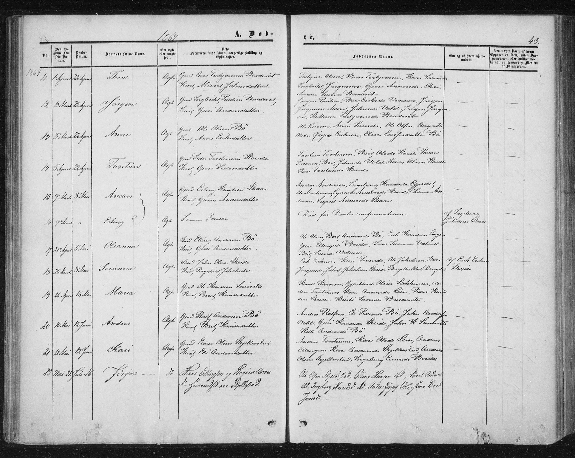 Ministerialprotokoller, klokkerbøker og fødselsregistre - Møre og Romsdal, AV/SAT-A-1454/543/L0562: Parish register (official) no. 543A02, 1854-1884, p. 43