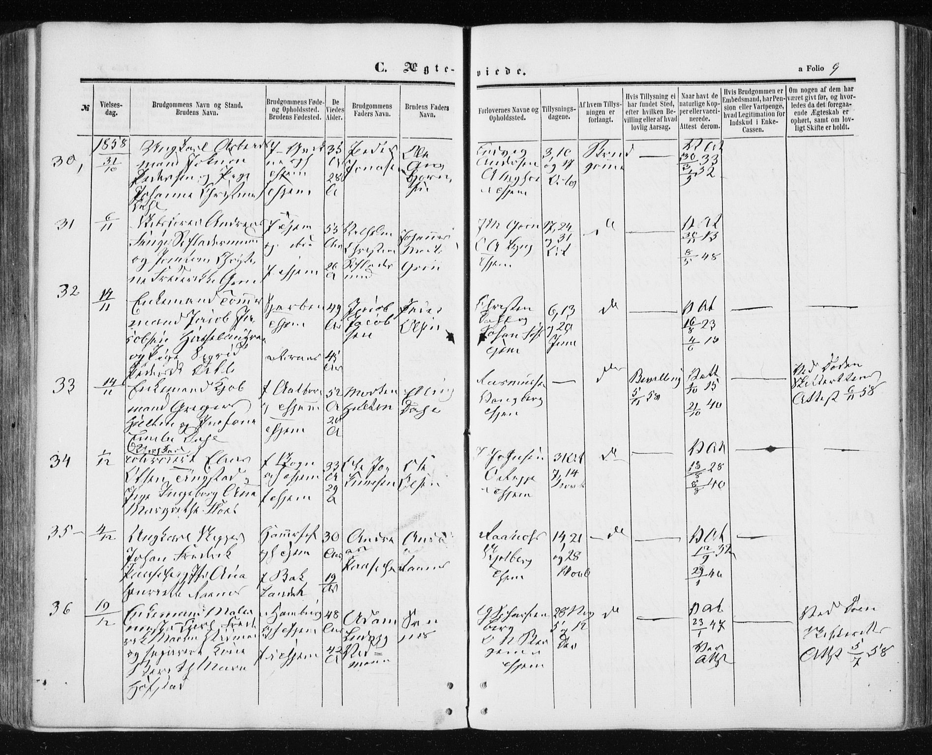 Ministerialprotokoller, klokkerbøker og fødselsregistre - Sør-Trøndelag, SAT/A-1456/601/L0053: Parish register (official) no. 601A21, 1857-1865, p. 9