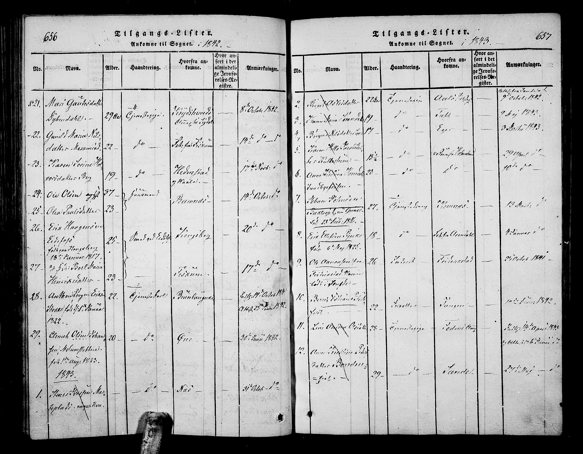 Hof kirkebøker, SAKO/A-64/F/Fa/L0004: Parish register (official) no. I 4, 1814-1843, p. 656-657