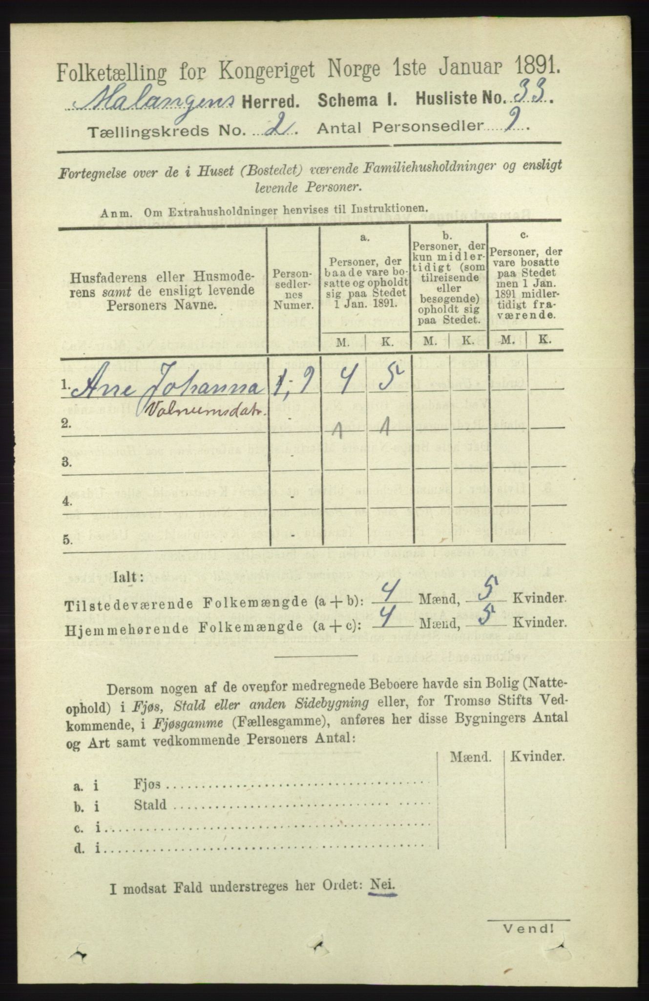 RA, 1891 census for 1932 Malangen, 1891, p. 439