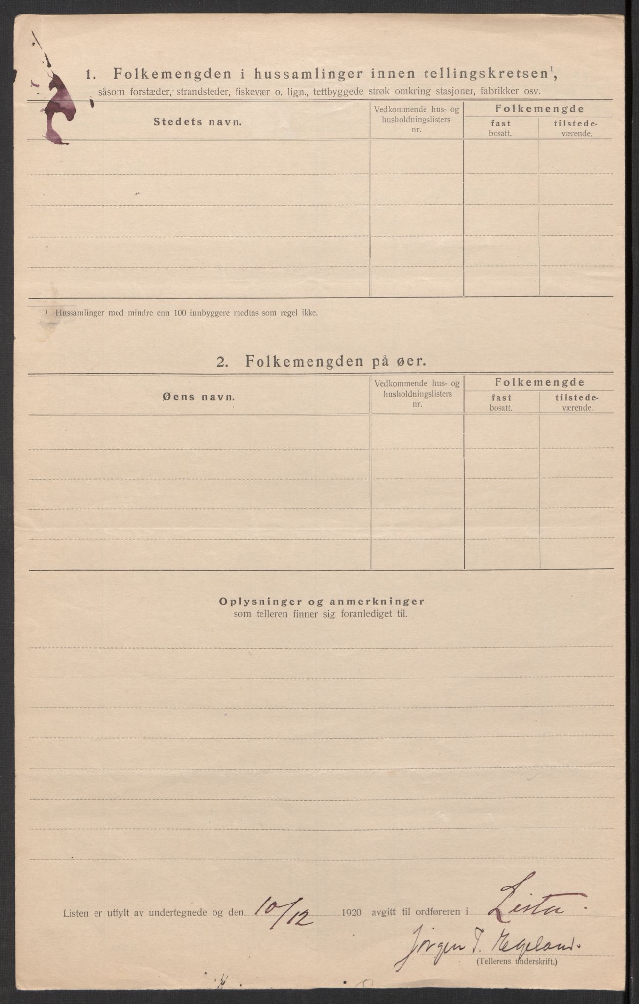 SAK, 1920 census for Lista, 1920, p. 62