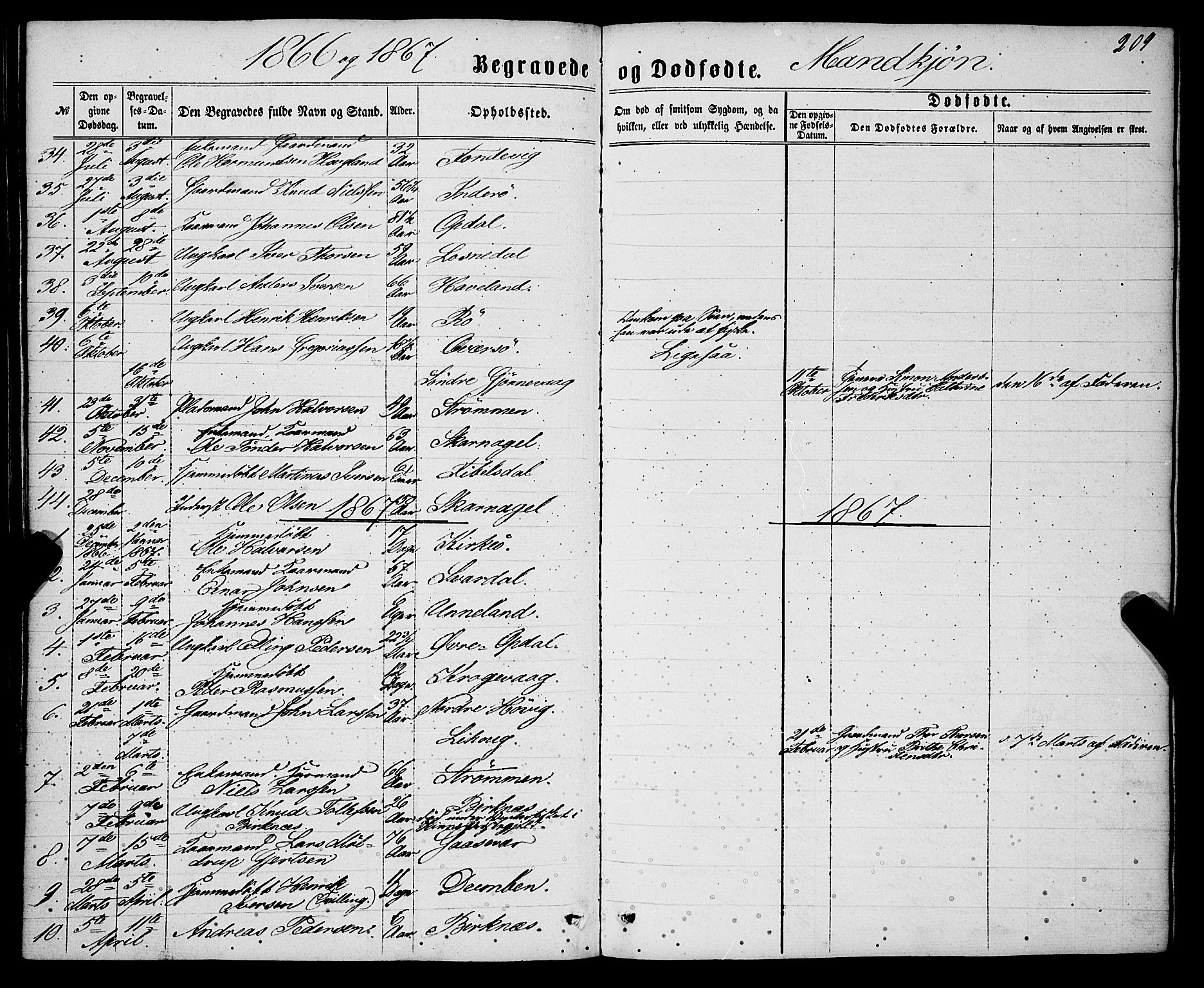 Gulen sokneprestembete, SAB/A-80201/H/Haa/Haaa/L0022: Parish register (official) no. A 22, 1859-1869, p. 209