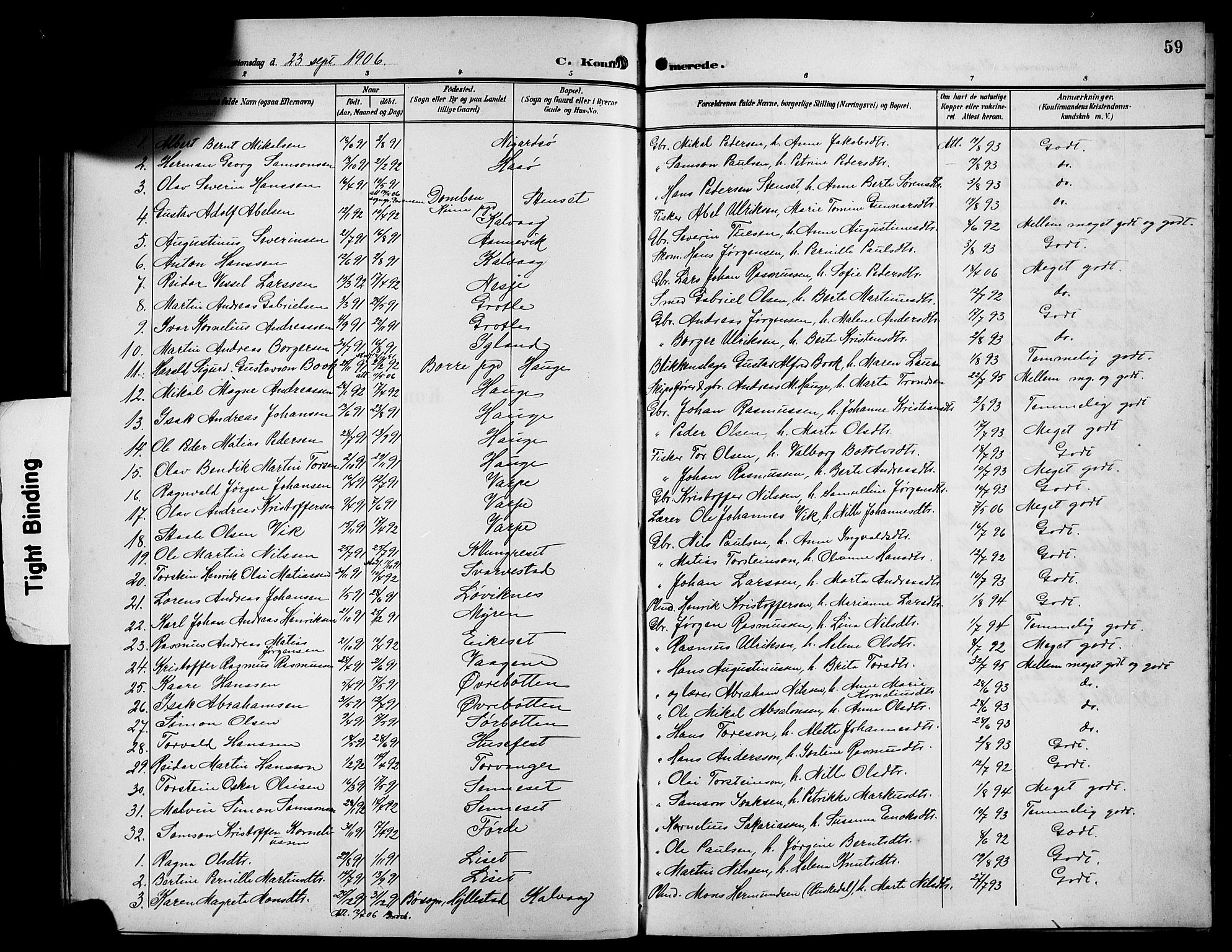 Bremanger sokneprestembete, AV/SAB-A-82201/H/Hab/Habb/L0001: Parish register (copy) no. B 1, 1906-1925, p. 59