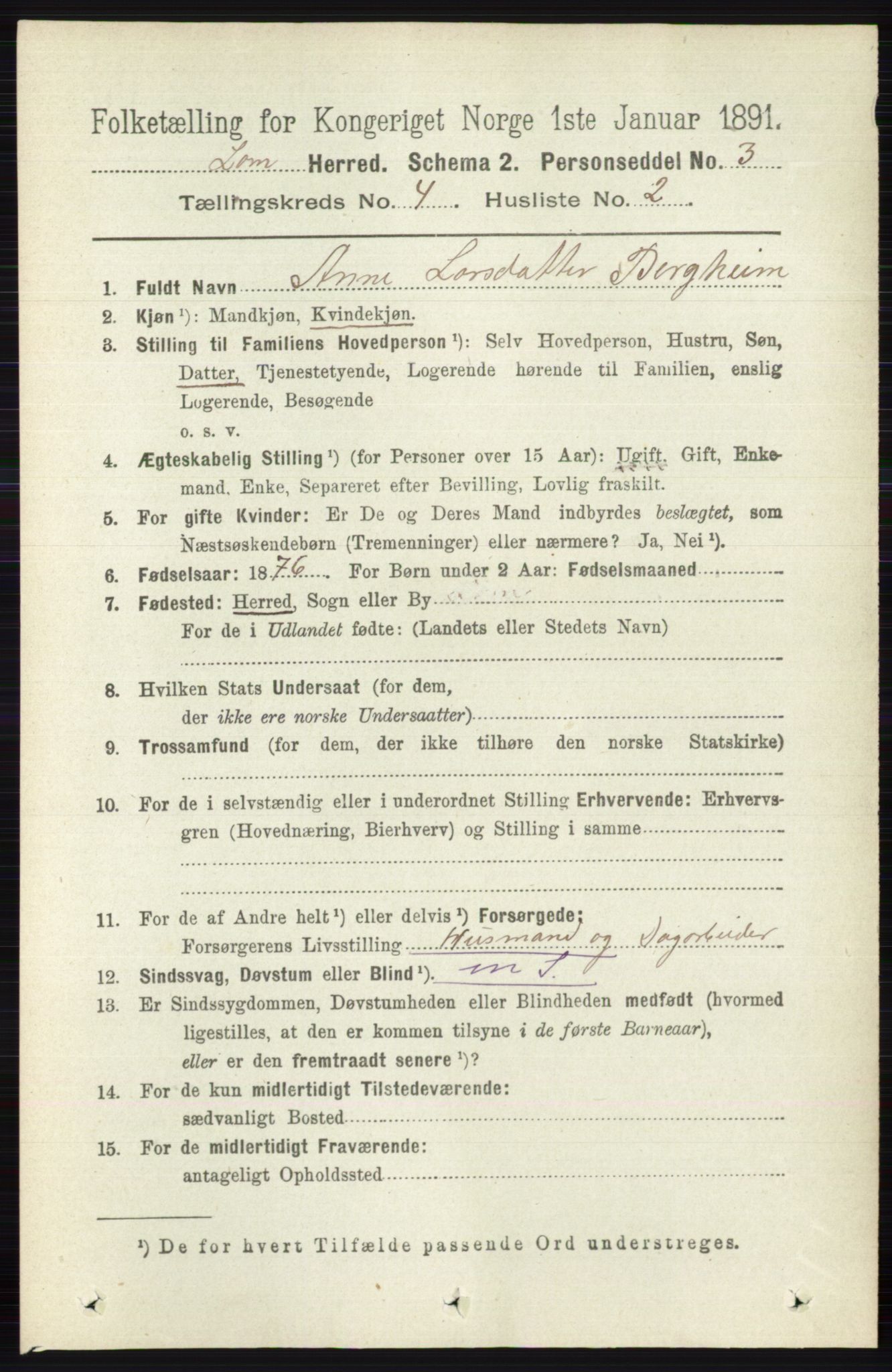 RA, 1891 census for 0514 Lom, 1891, p. 1512