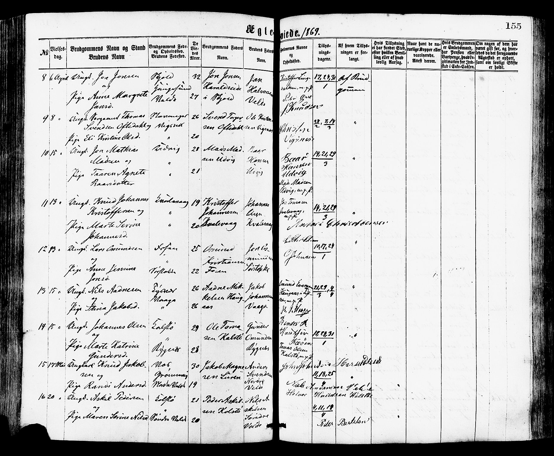 Avaldsnes sokneprestkontor, AV/SAST-A -101851/H/Ha/Haa/L0012: Parish register (official) no. A 12, 1865-1880, p. 155