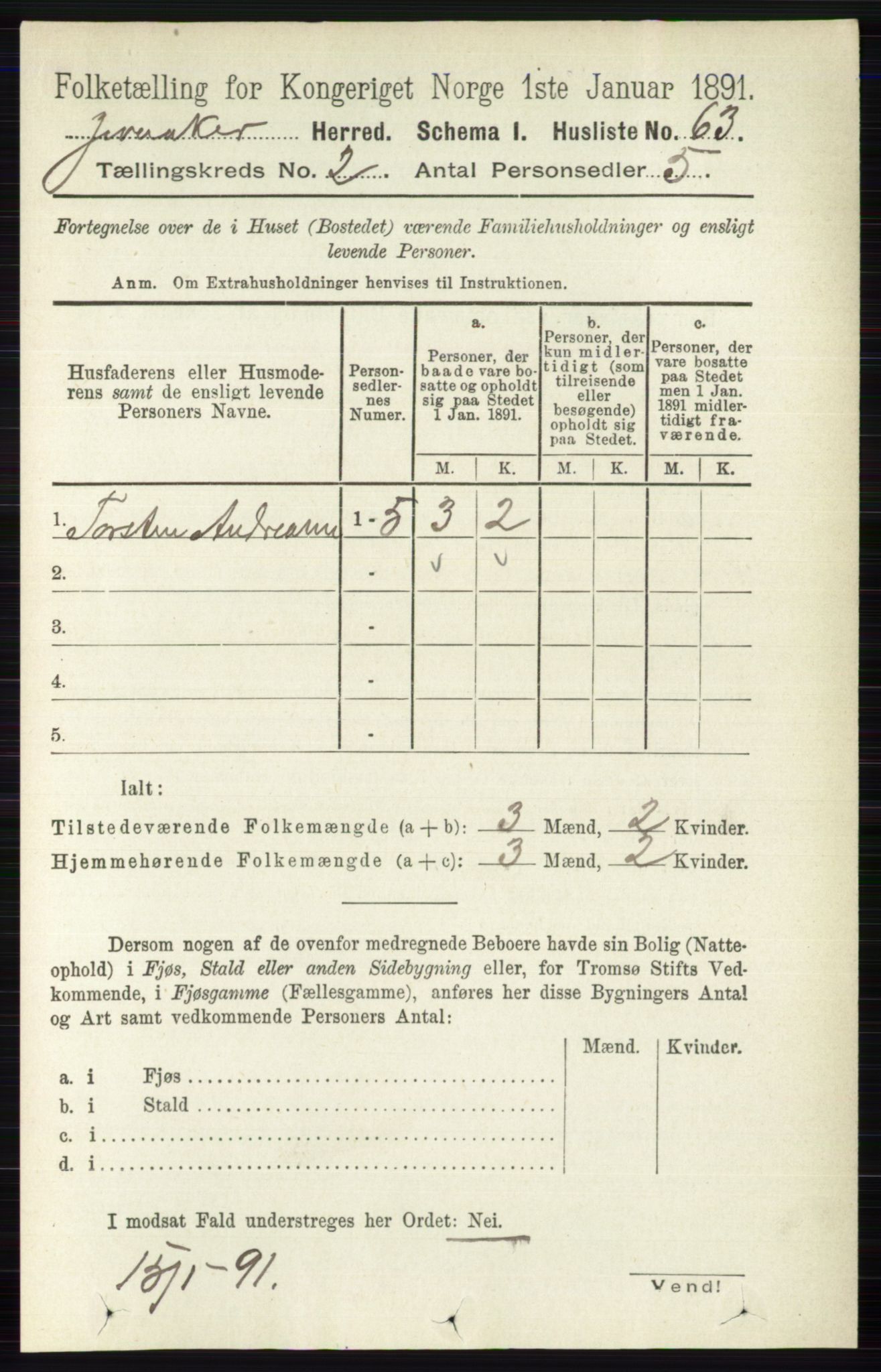 RA, 1891 census for 0532 Jevnaker, 1891, p. 619