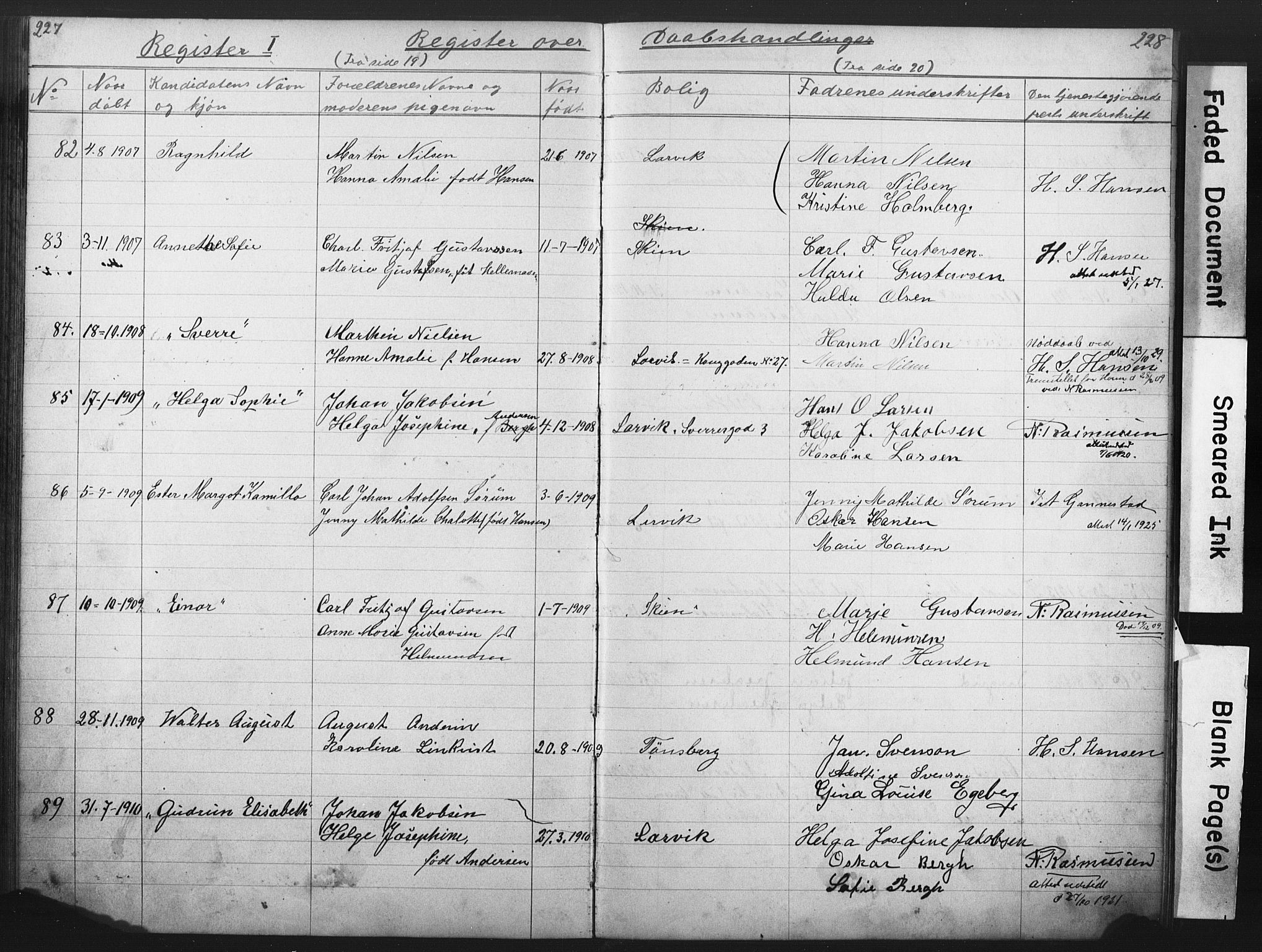 Den katolsk-apostoliske menighet i Larvik, SAKO/P-953/H/Ha/L0001: Dissenter register no. 1, 1888-1926, p. 227-228