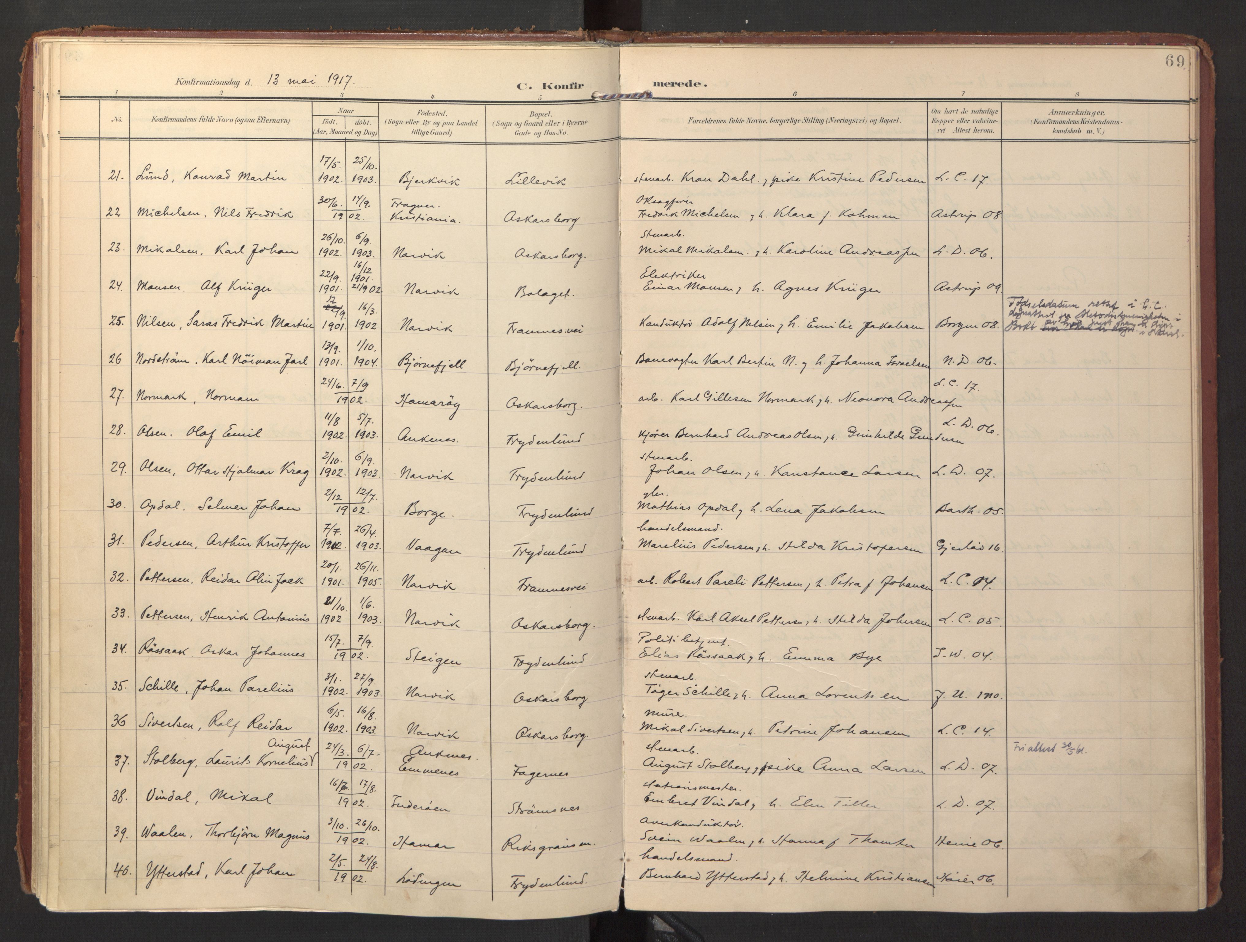 Ministerialprotokoller, klokkerbøker og fødselsregistre - Nordland, AV/SAT-A-1459/871/L0998: Parish register (official) no. 871A14, 1902-1921, p. 69