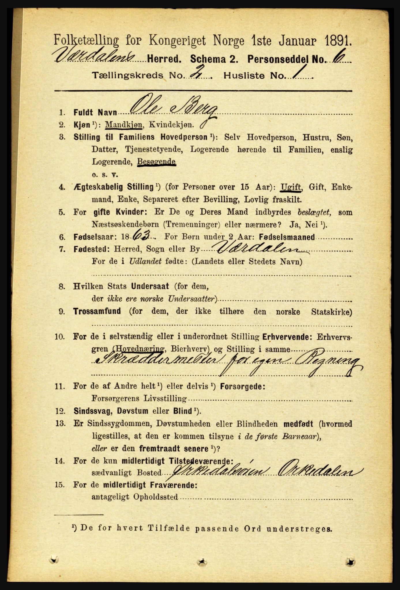 RA, 1891 census for 1721 Verdal, 1891, p. 790