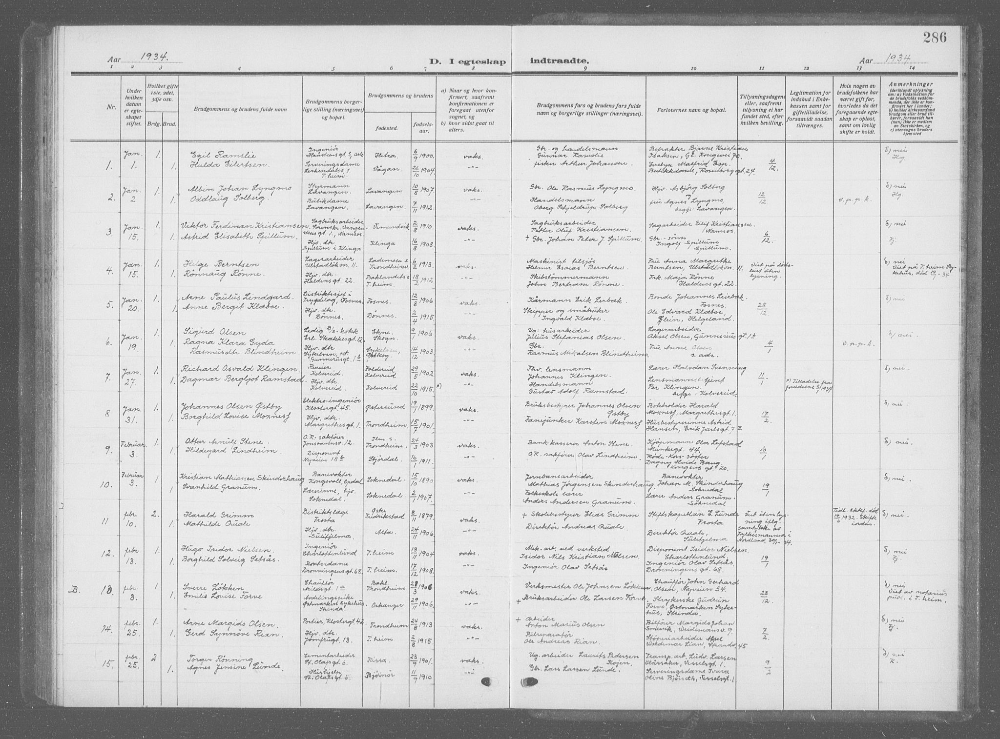 Ministerialprotokoller, klokkerbøker og fødselsregistre - Sør-Trøndelag, SAT/A-1456/601/L0098: Parish register (copy) no. 601C16, 1921-1934, p. 286