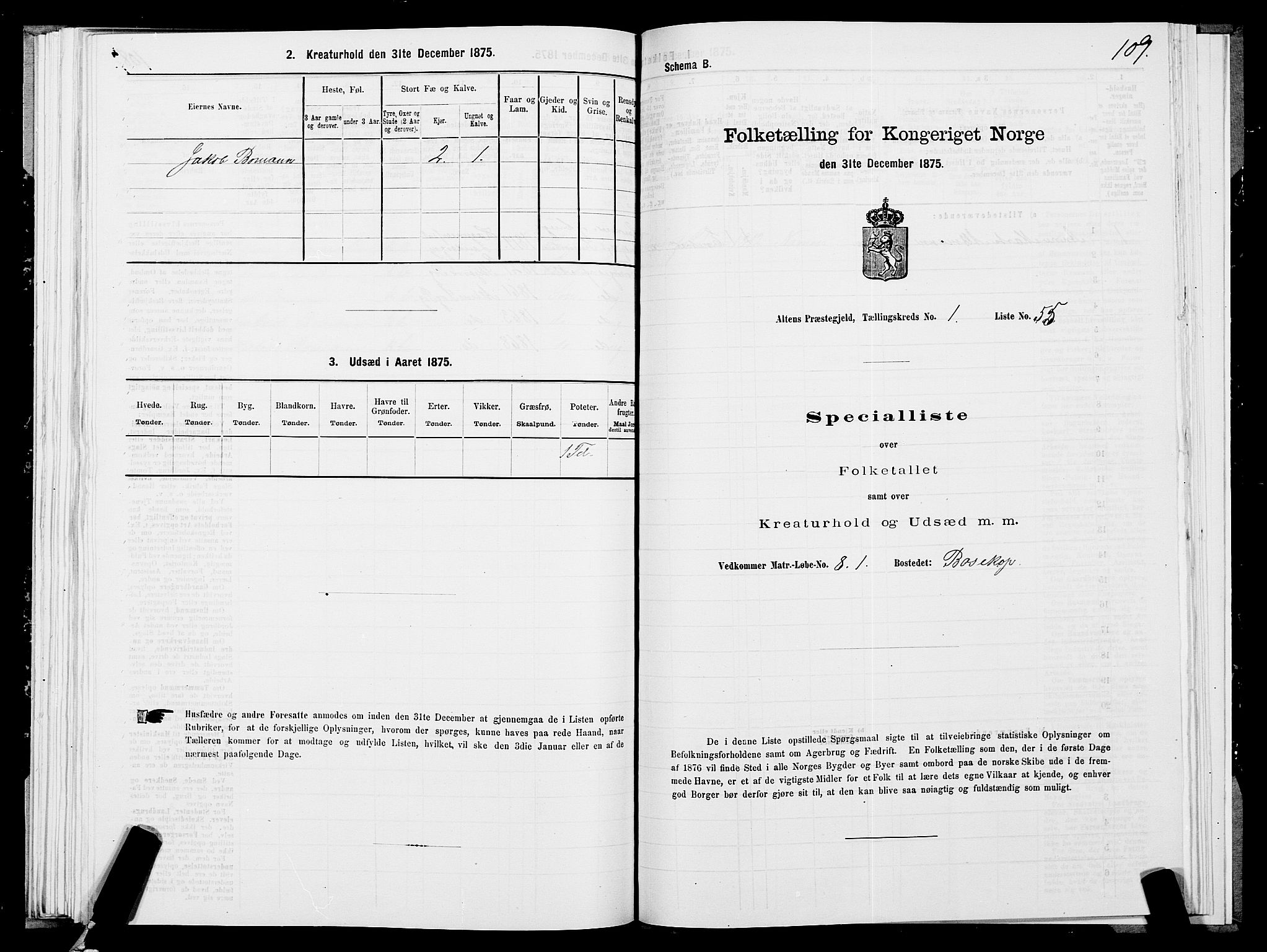 SATØ, 1875 census for 2012P Alta, 1875, p. 1109