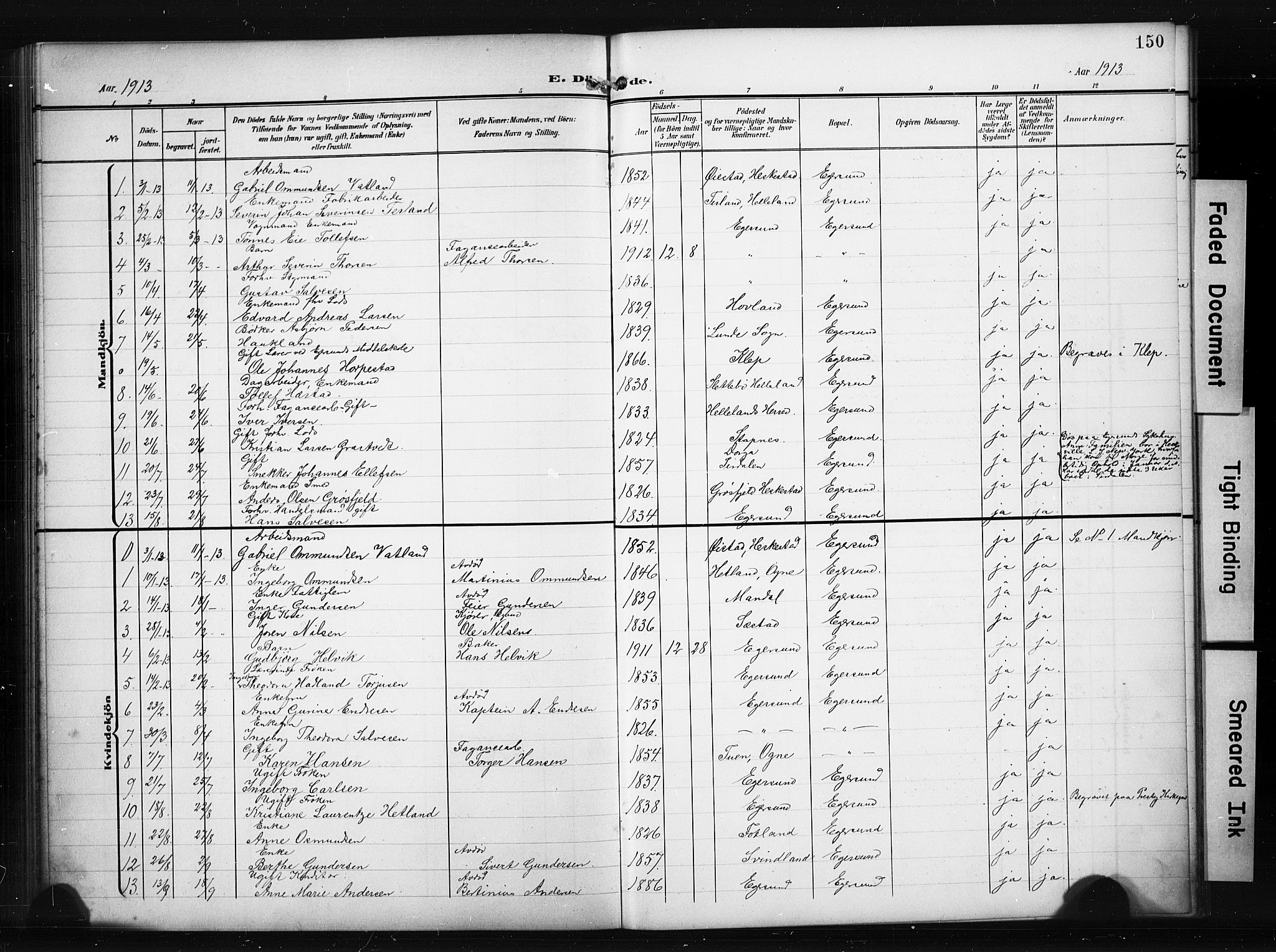Eigersund sokneprestkontor, SAST/A-101807/S09/L0012: Parish register (copy) no. B 12, 1908-1930, p. 150