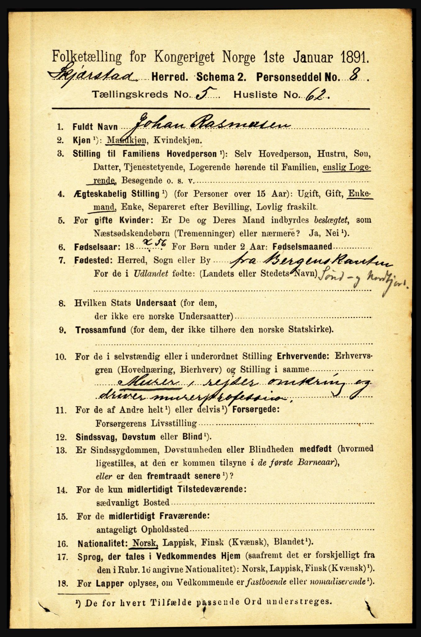 RA, 1891 census for 1842 Skjerstad, 1891, p. 1843