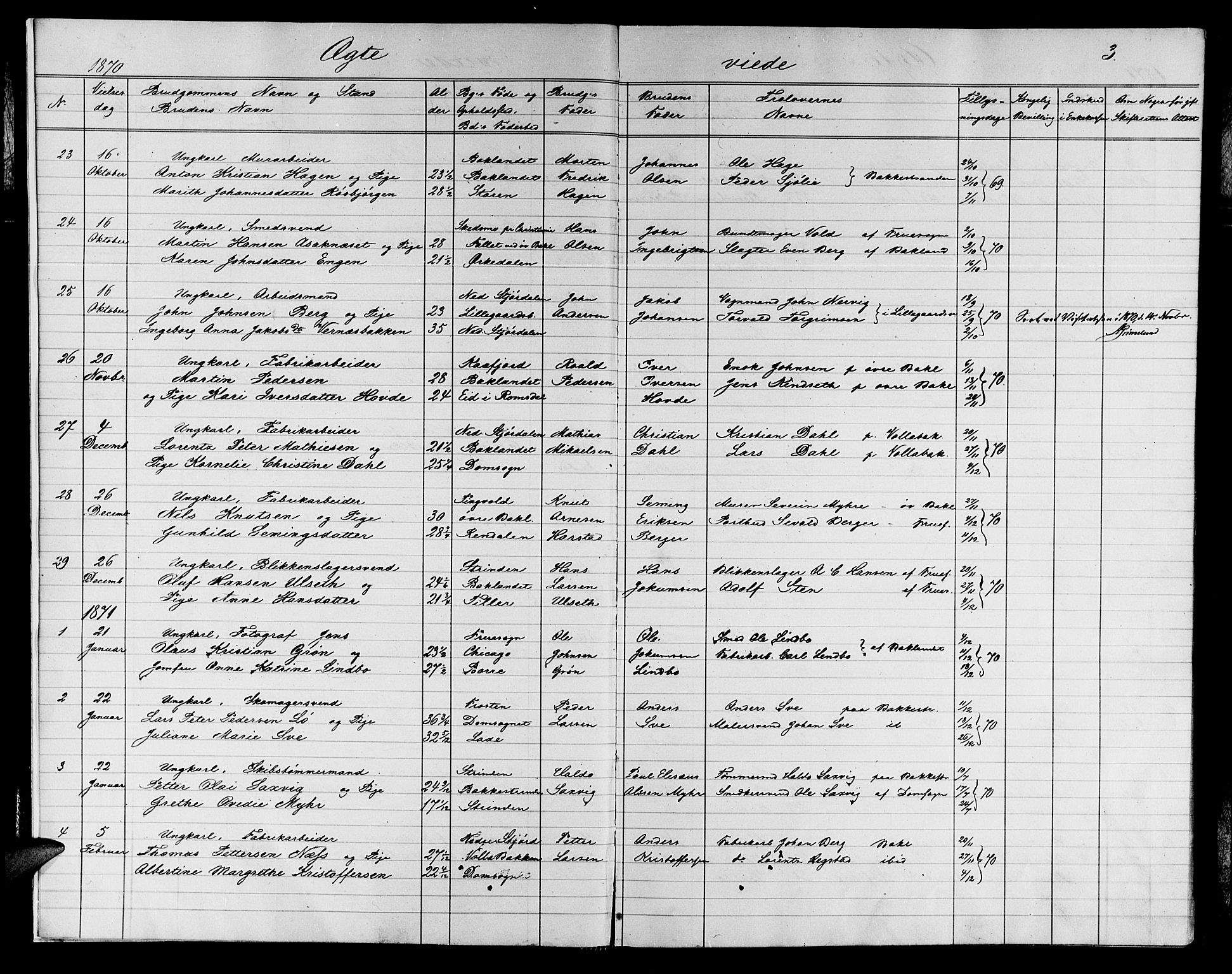 Ministerialprotokoller, klokkerbøker og fødselsregistre - Sør-Trøndelag, SAT/A-1456/604/L0221: Parish register (copy) no. 604C04, 1870-1885, p. 3