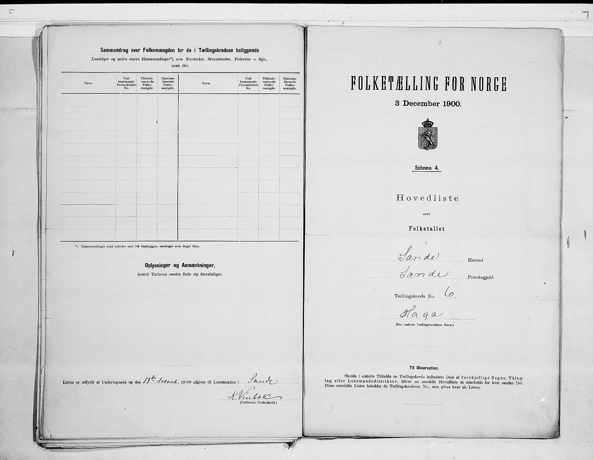 RA, 1900 census for Sande, 1900, p. 16