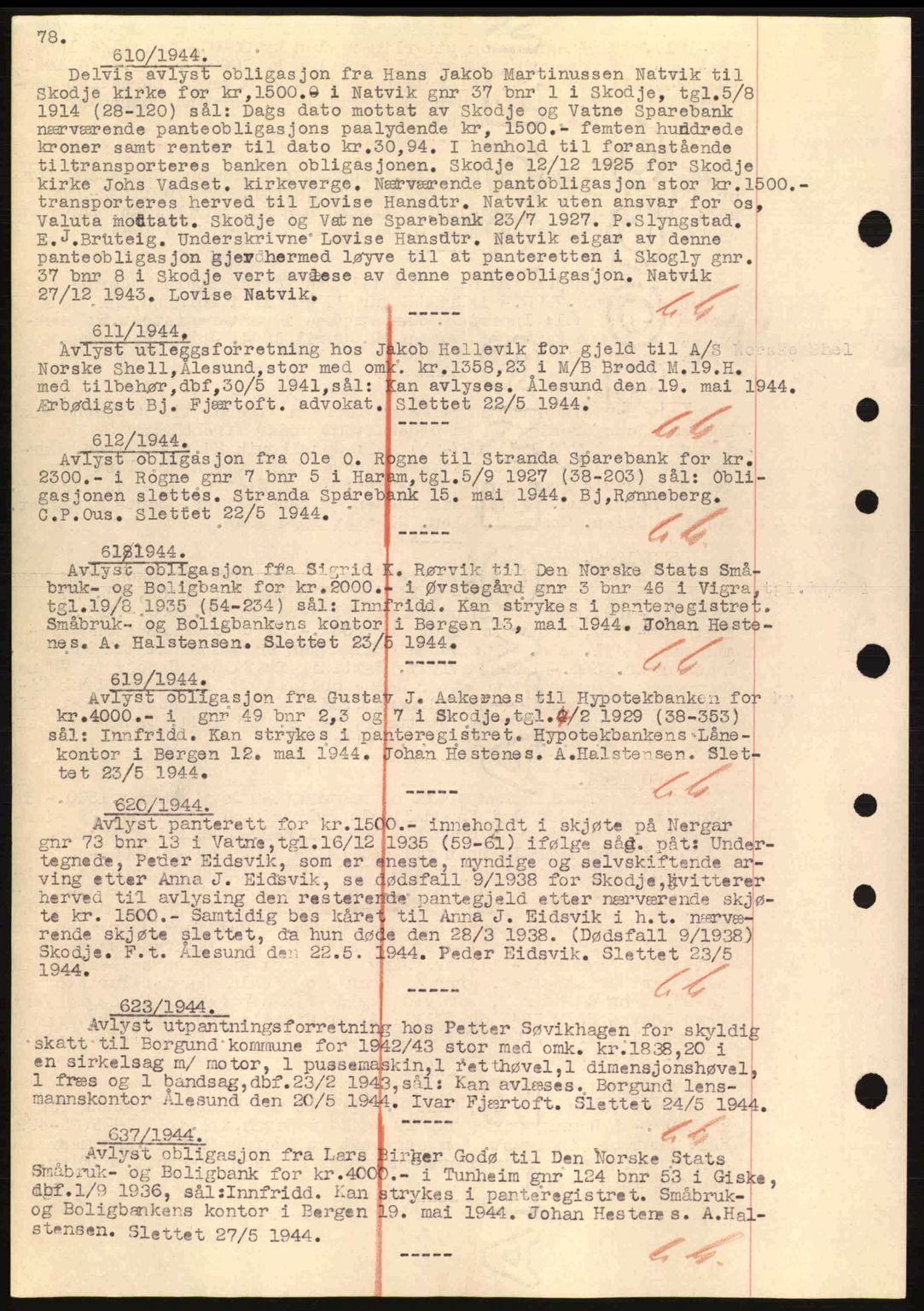 Nordre Sunnmøre sorenskriveri, SAT/A-0006/1/2/2C/2Ca: Mortgage book no. B1-6, 1938-1942, Diary no: : 610/1944