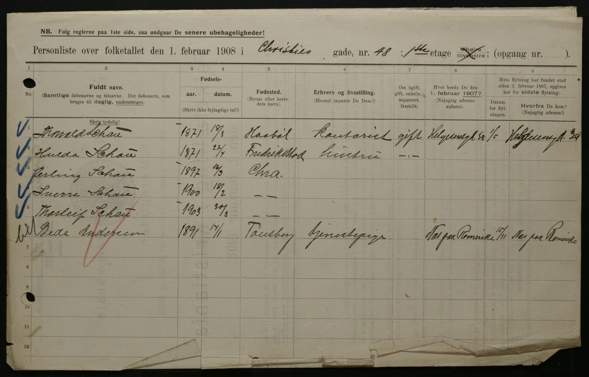 OBA, Municipal Census 1908 for Kristiania, 1908, p. 11931