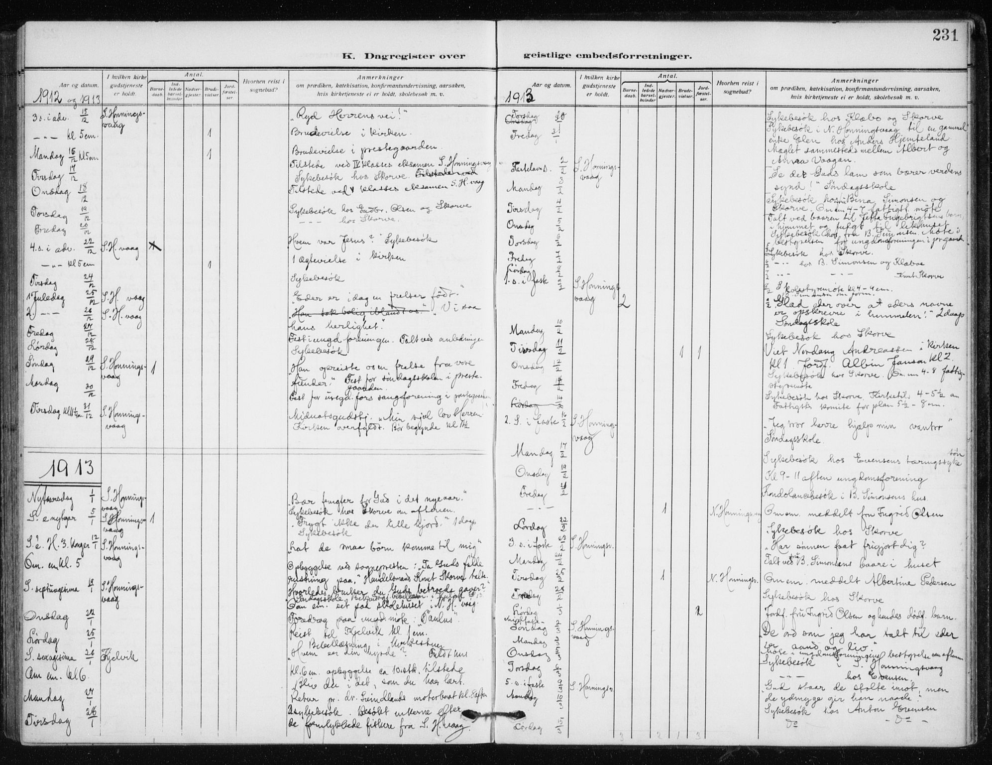 Kjelvik/Nordkapp sokneprestkontor, SATØ/S-1350/H/Ha/L0001kirke: Parish register (official) no. 1, 1911-1919, p. 231