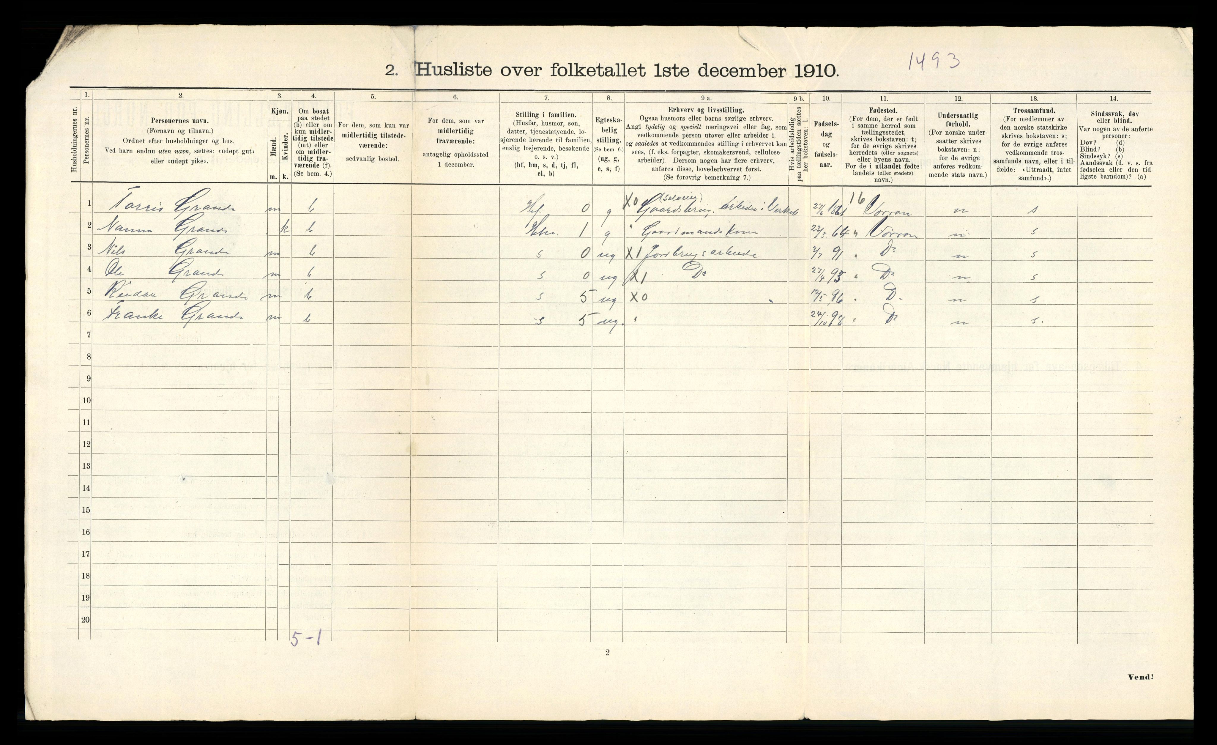 RA, 1910 census for Ytterøy, 1910, p. 16