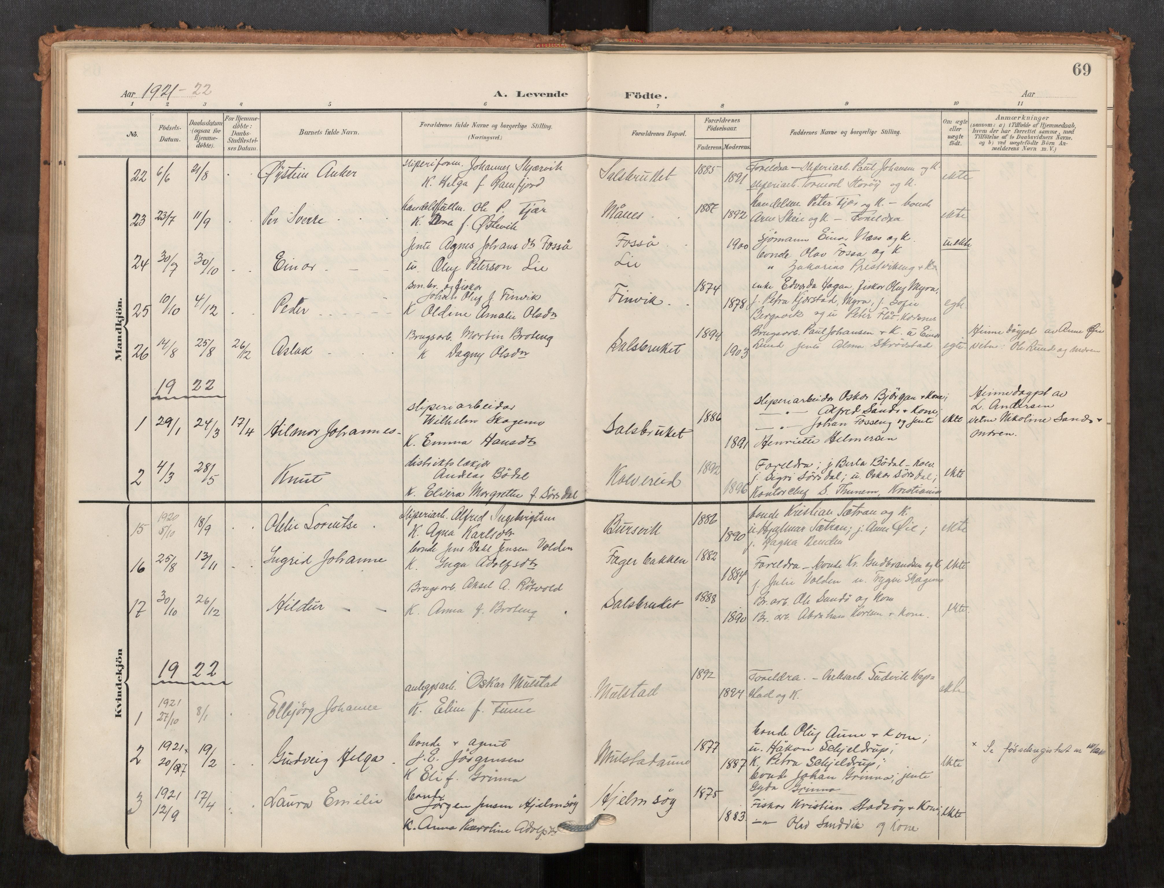 Kolvereid sokneprestkontor, SAT/A-1171/H/Ha/Haa/L0001: Parish register (official) no. 1, 1903-1922, p. 69