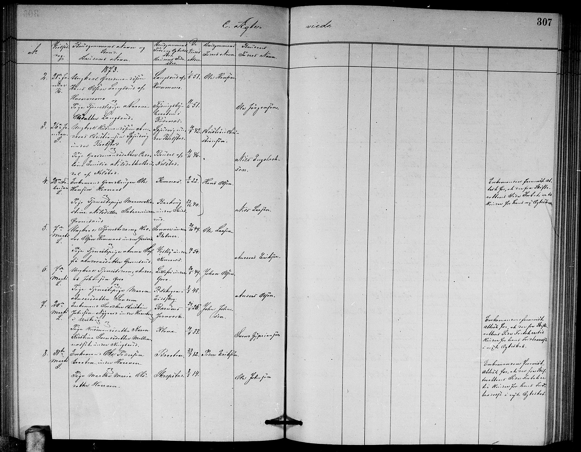 Høland prestekontor Kirkebøker, AV/SAO-A-10346a/G/Ga/L0006: Parish register (copy) no. I 6, 1869-1879, p. 307