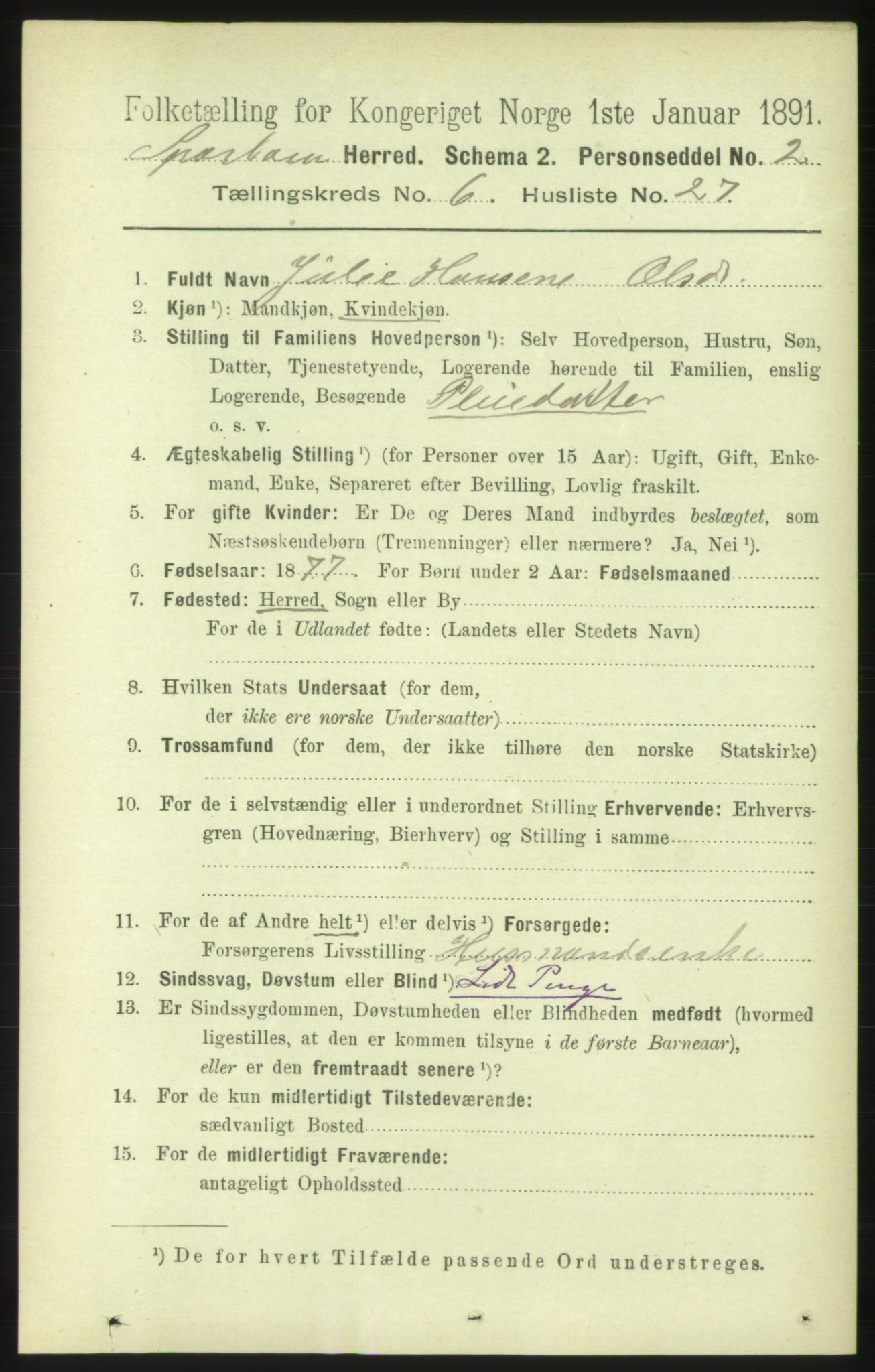 RA, 1891 census for 1731 Sparbu, 1891, p. 2324