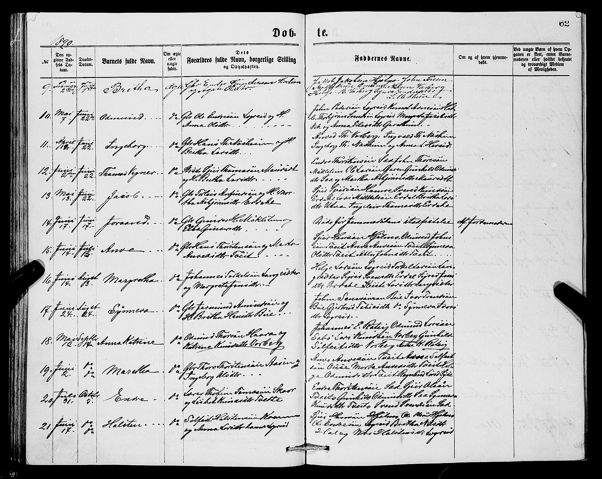 Ullensvang sokneprestembete, SAB/A-78701/H/Hab: Parish register (copy) no. C 2, 1871-1899, p. 62