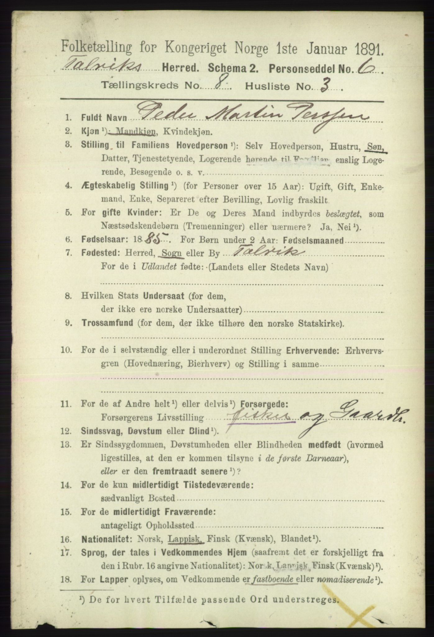 RA, 1891 census for 2013 Talvik, 1891, p. 2072