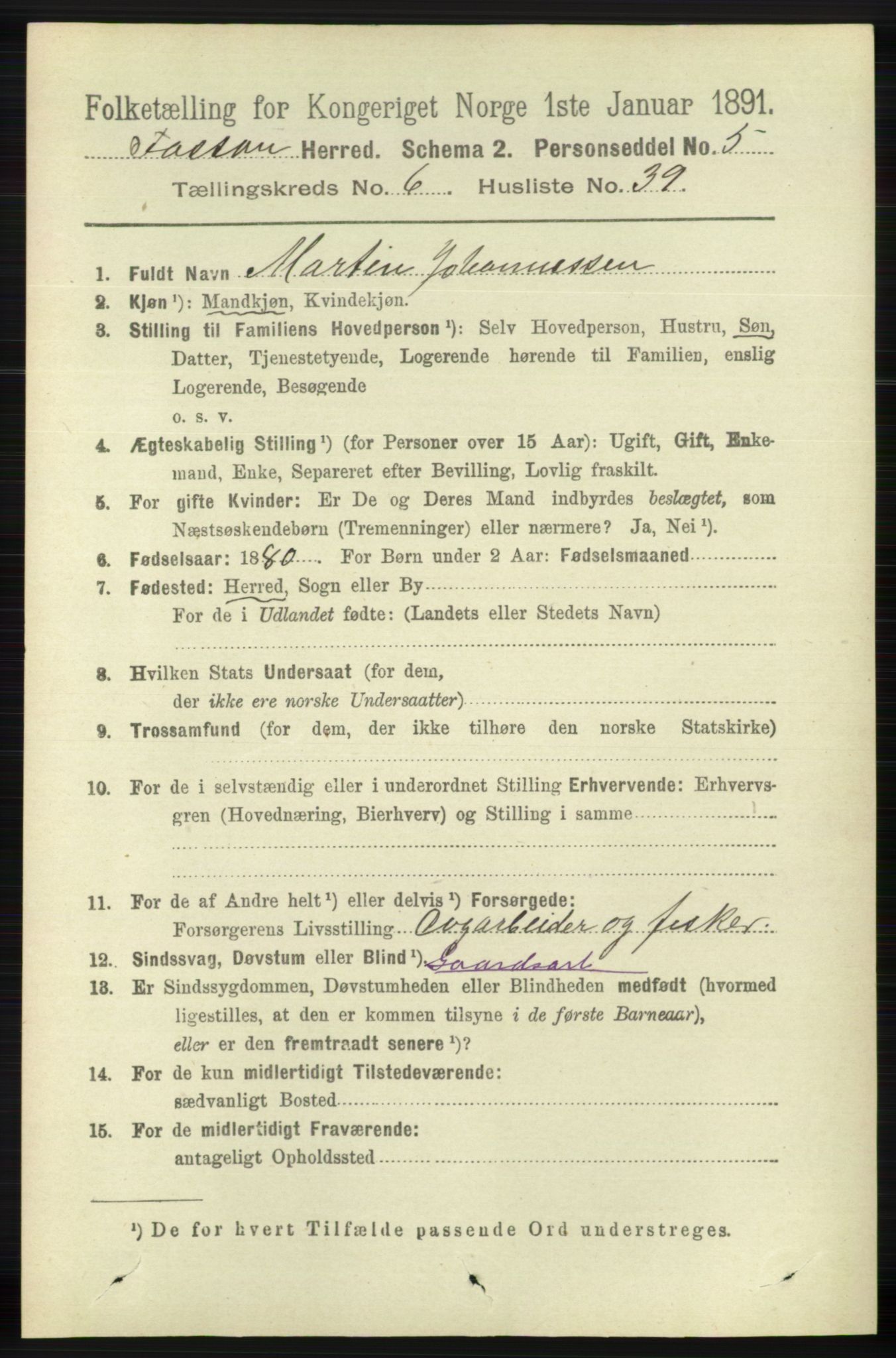 RA, 1891 census for 1129 Forsand, 1891, p. 1185