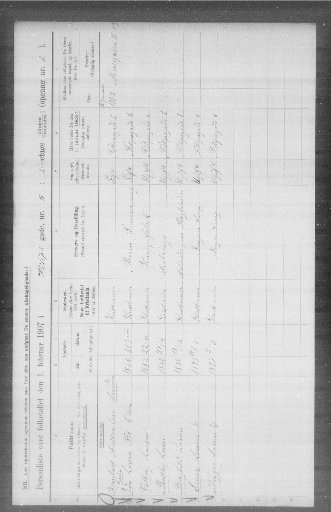 OBA, Municipal Census 1907 for Kristiania, 1907, p. 12311