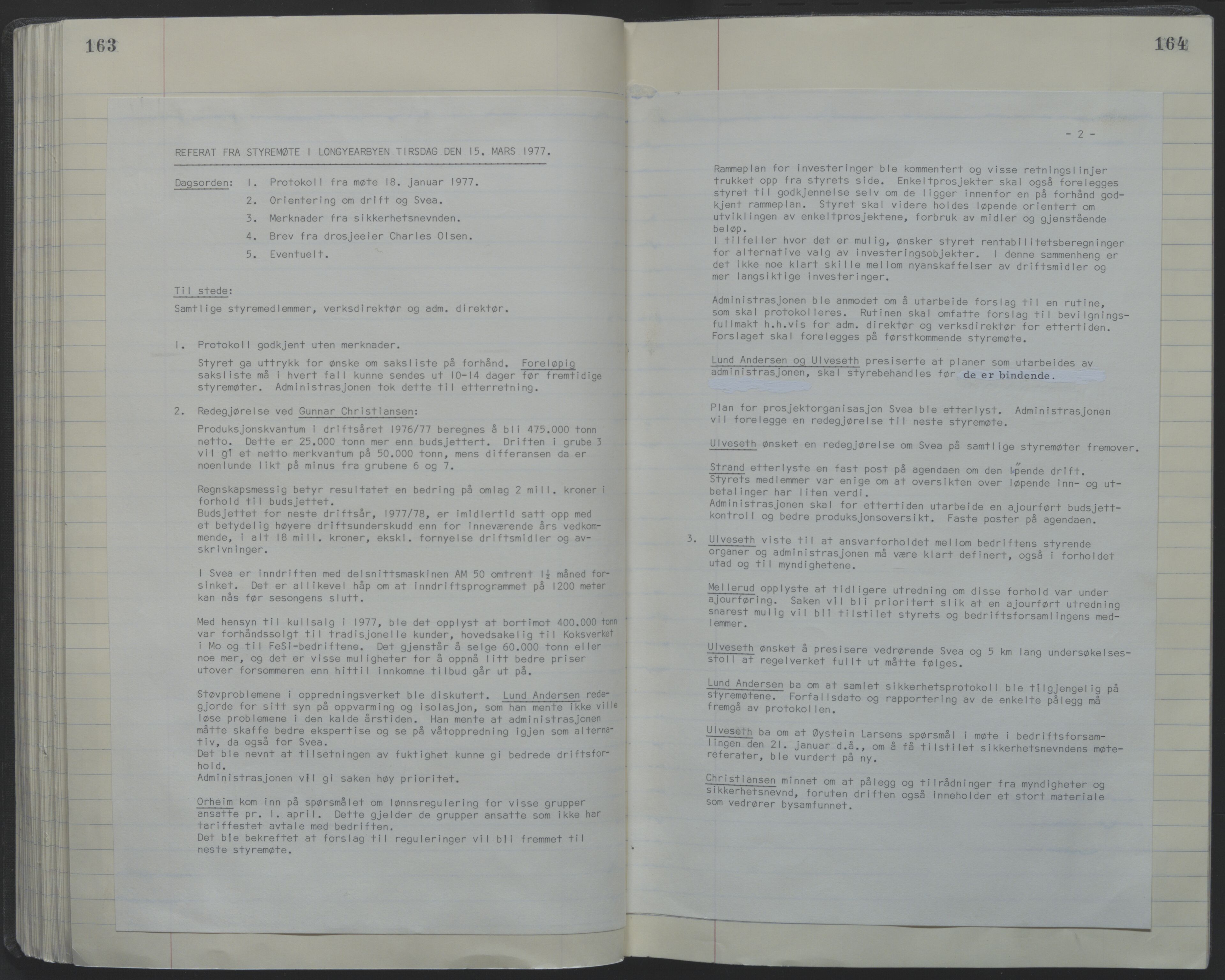 Store Norske Spitsbergen Kulkompani A/S, AV/SATØ-P-0073/09/A/Ab/Aba/L0001: Styreprotokoll 6, 1970-1979, p. 163-164