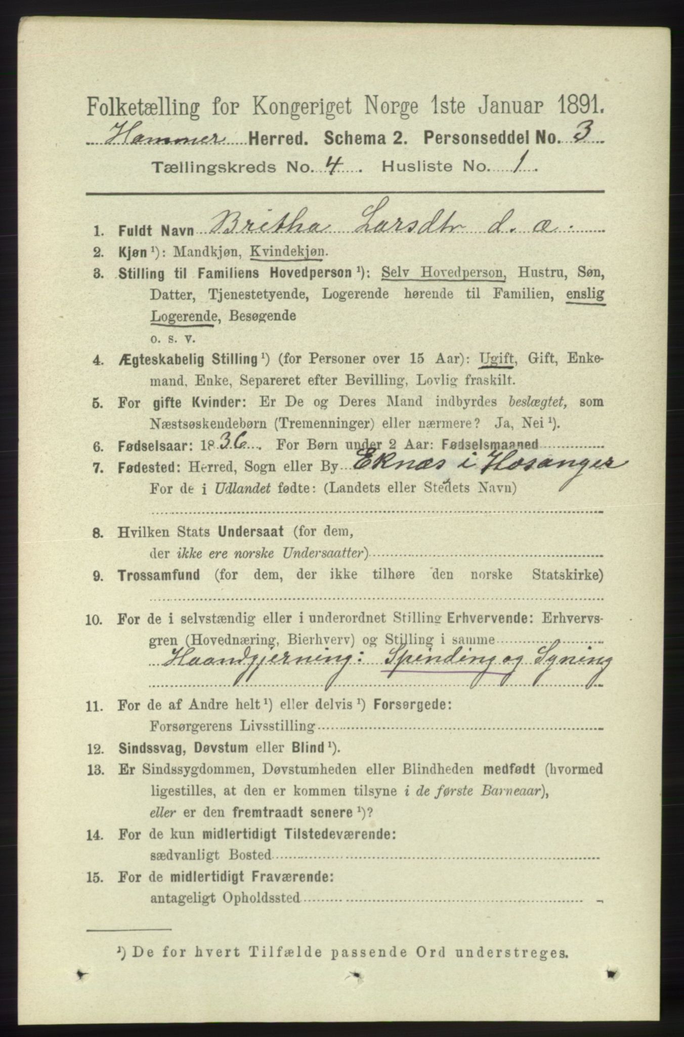 RA, 1891 census for 1254 Hamre, 1891, p. 932