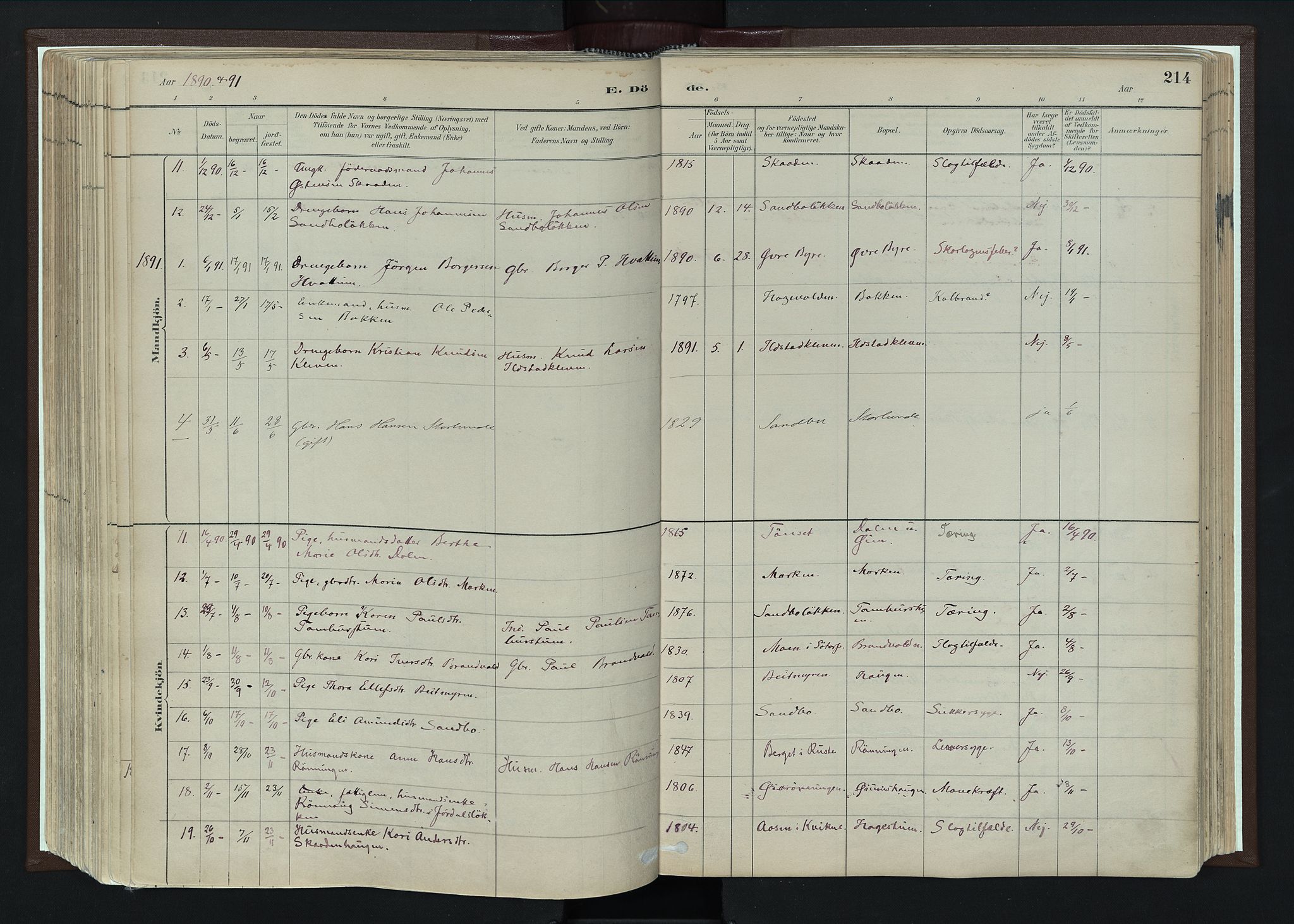 Nord-Fron prestekontor, SAH/PREST-080/H/Ha/Haa/L0004: Parish register (official) no. 4, 1884-1914, p. 214