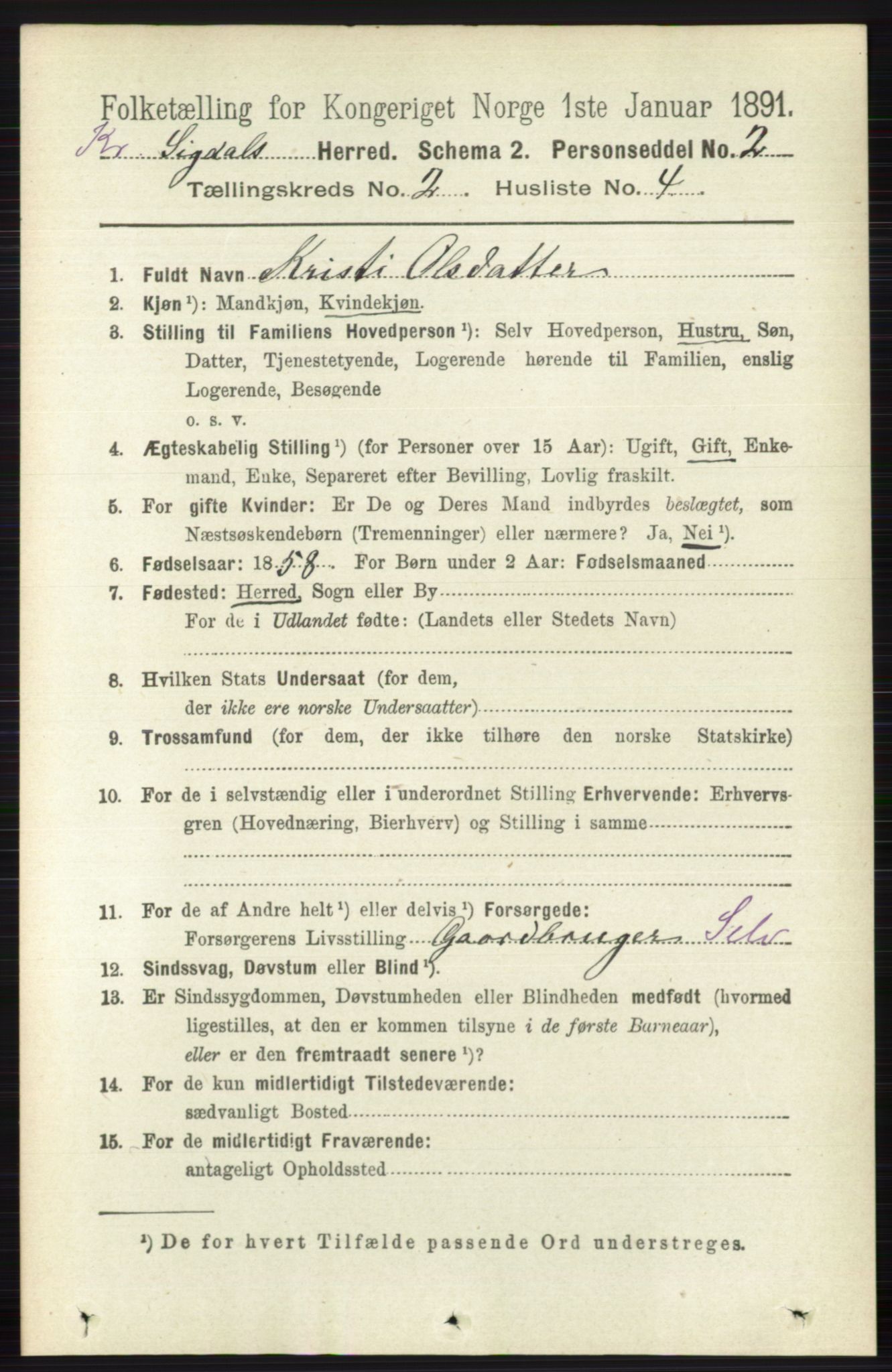 RA, 1891 census for 0621 Sigdal, 1891, p. 5337