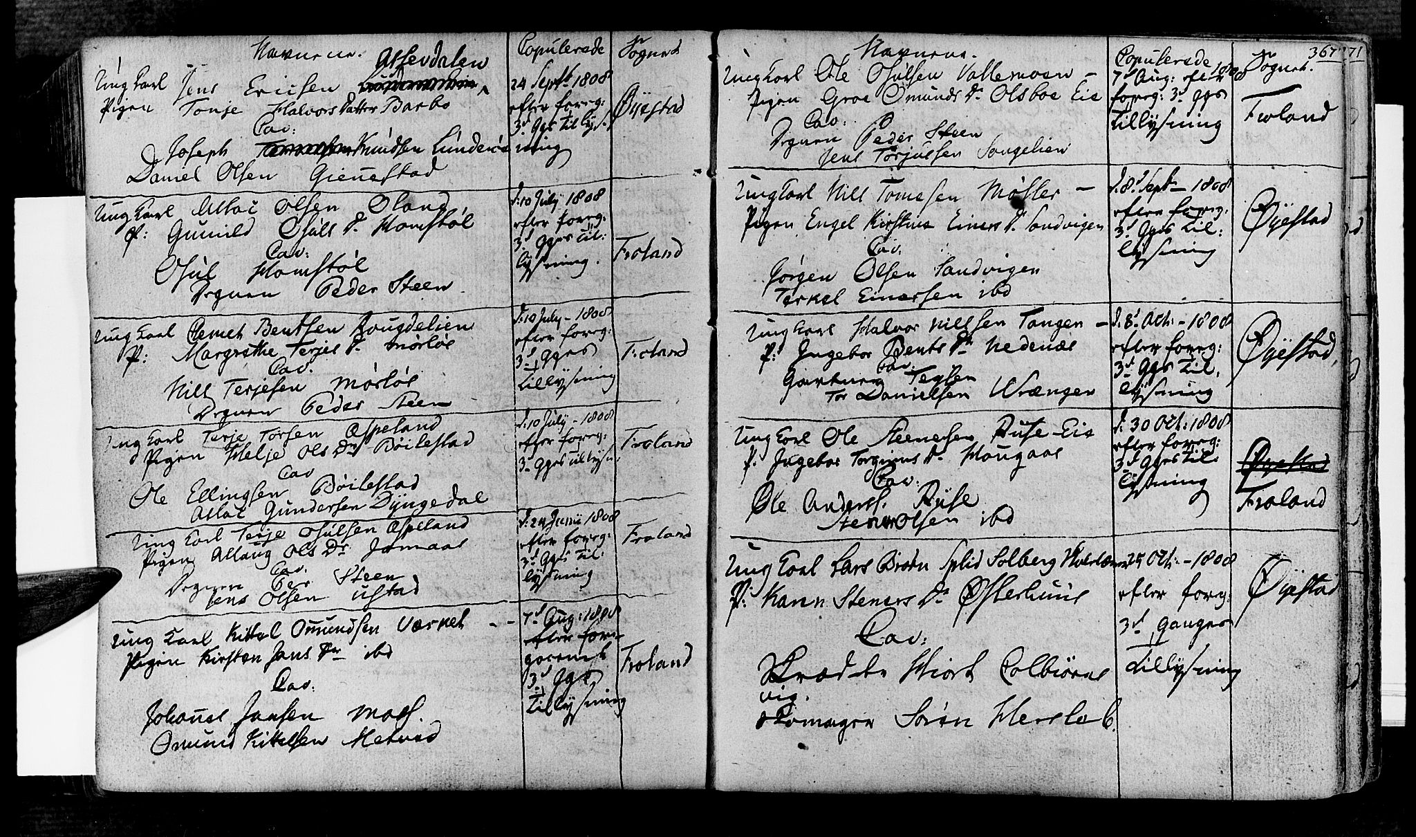 Øyestad sokneprestkontor, SAK/1111-0049/F/Fa/L0011: Parish register (official) no. A 11, 1805-1824, p. 367