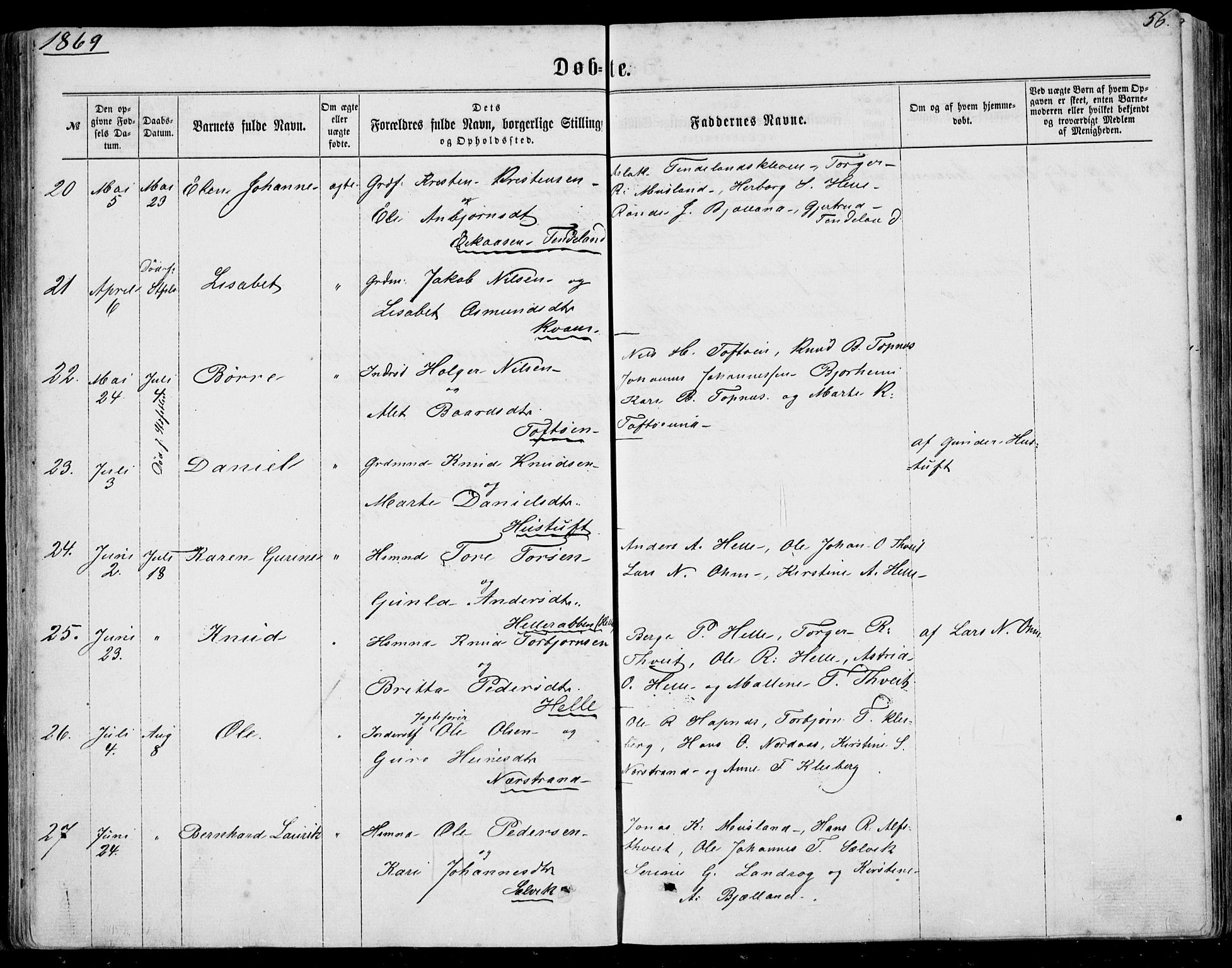 Nedstrand sokneprestkontor, AV/SAST-A-101841/01/IV: Parish register (official) no. A 9, 1861-1876, p. 56