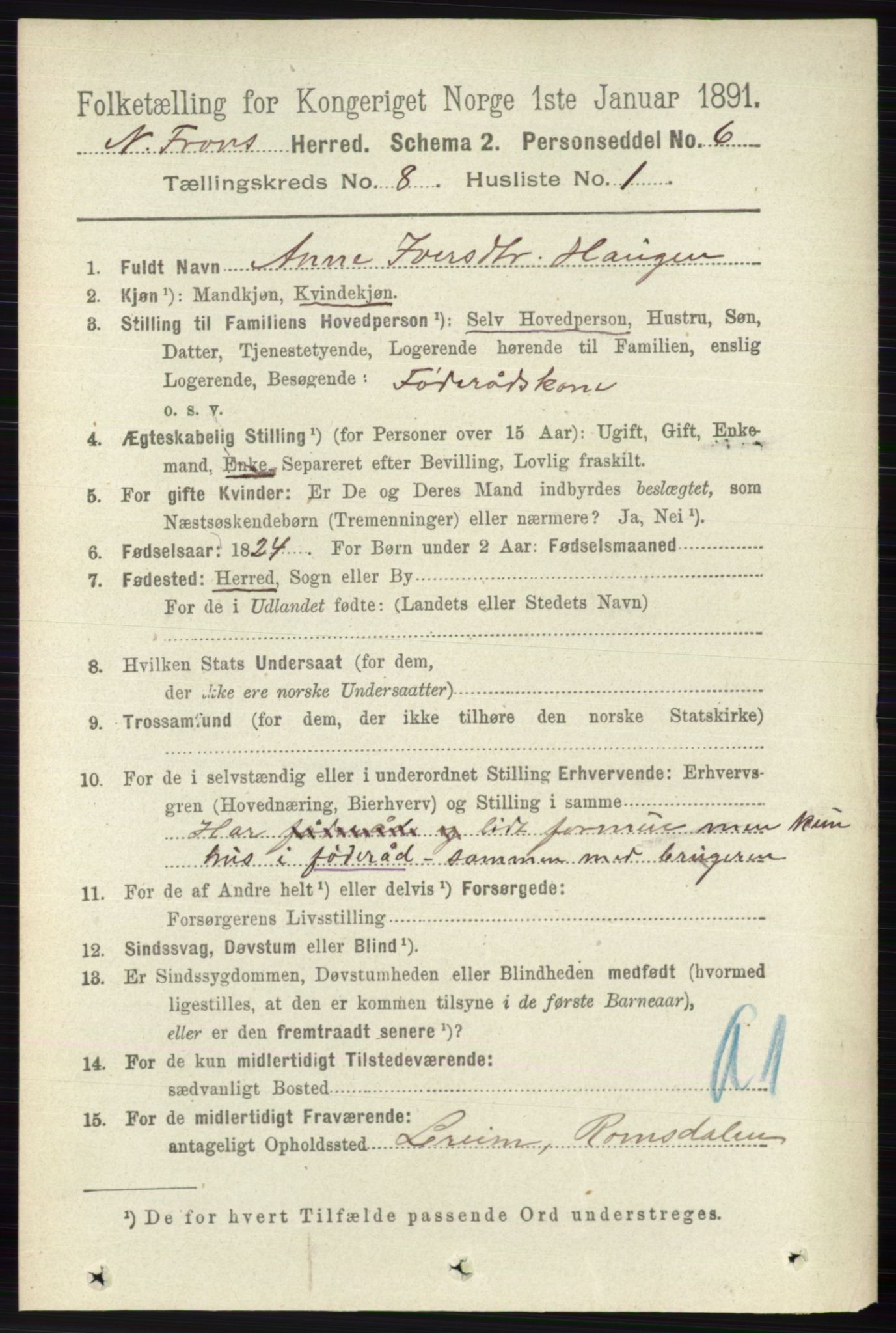 RA, 1891 census for 0518 Nord-Fron, 1891, p. 3426