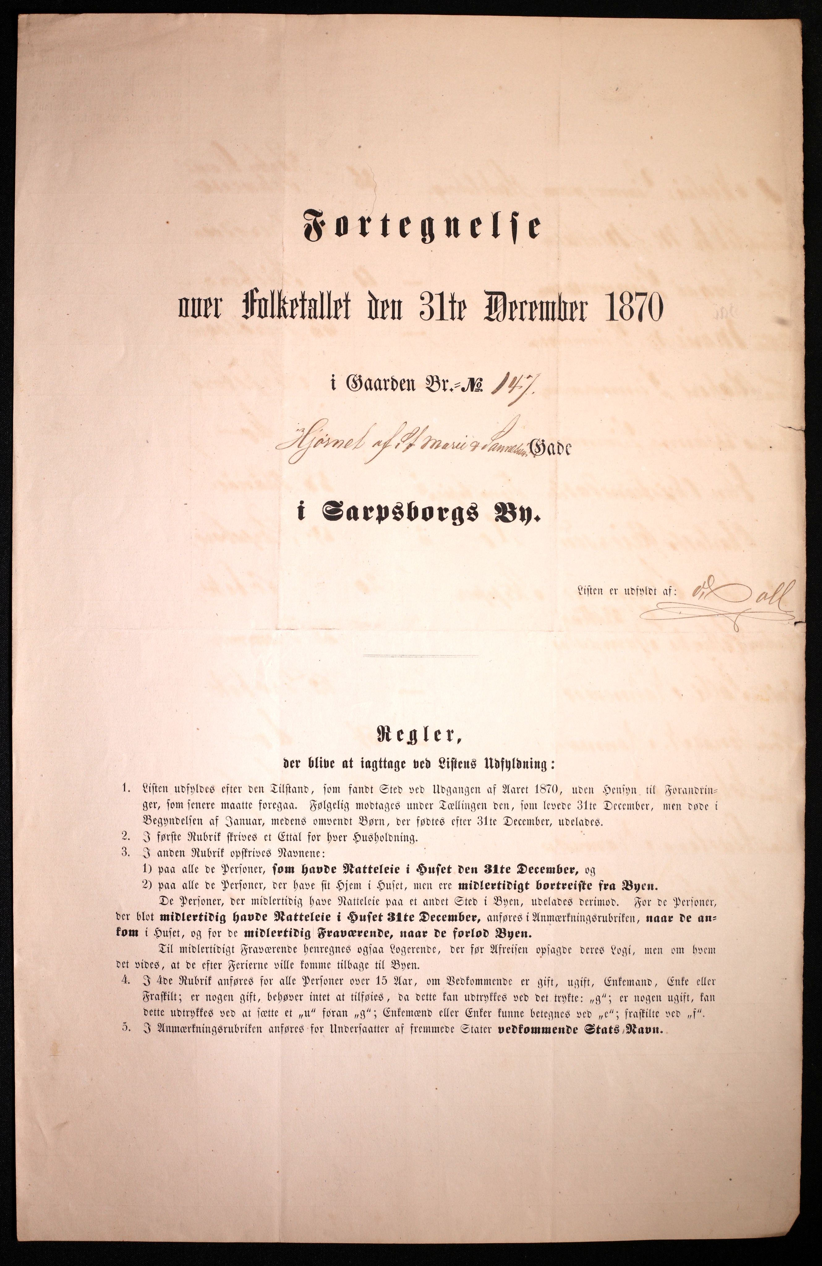 RA, 1870 census for 0102 Sarpsborg, 1870, p. 595