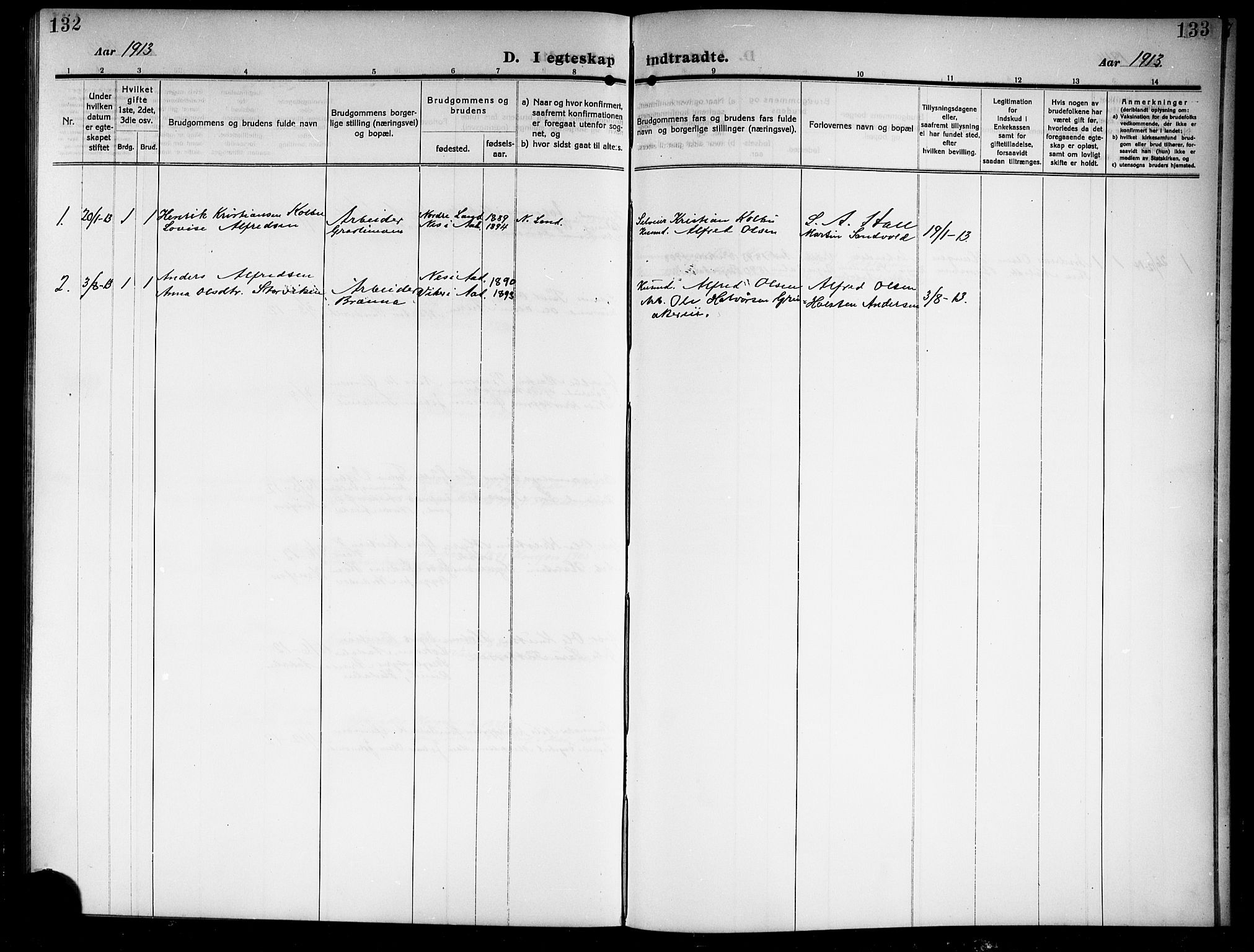 Ådal kirkebøker, AV/SAKO-A-248/G/Gb/L0002: Parish register (copy) no. II 2, 1909-1920, p. 132-133