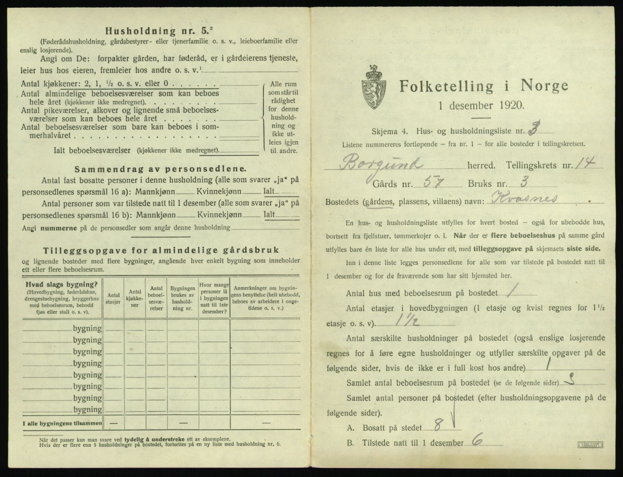 SAT, 1920 census for Borgund, 1920, p. 1298